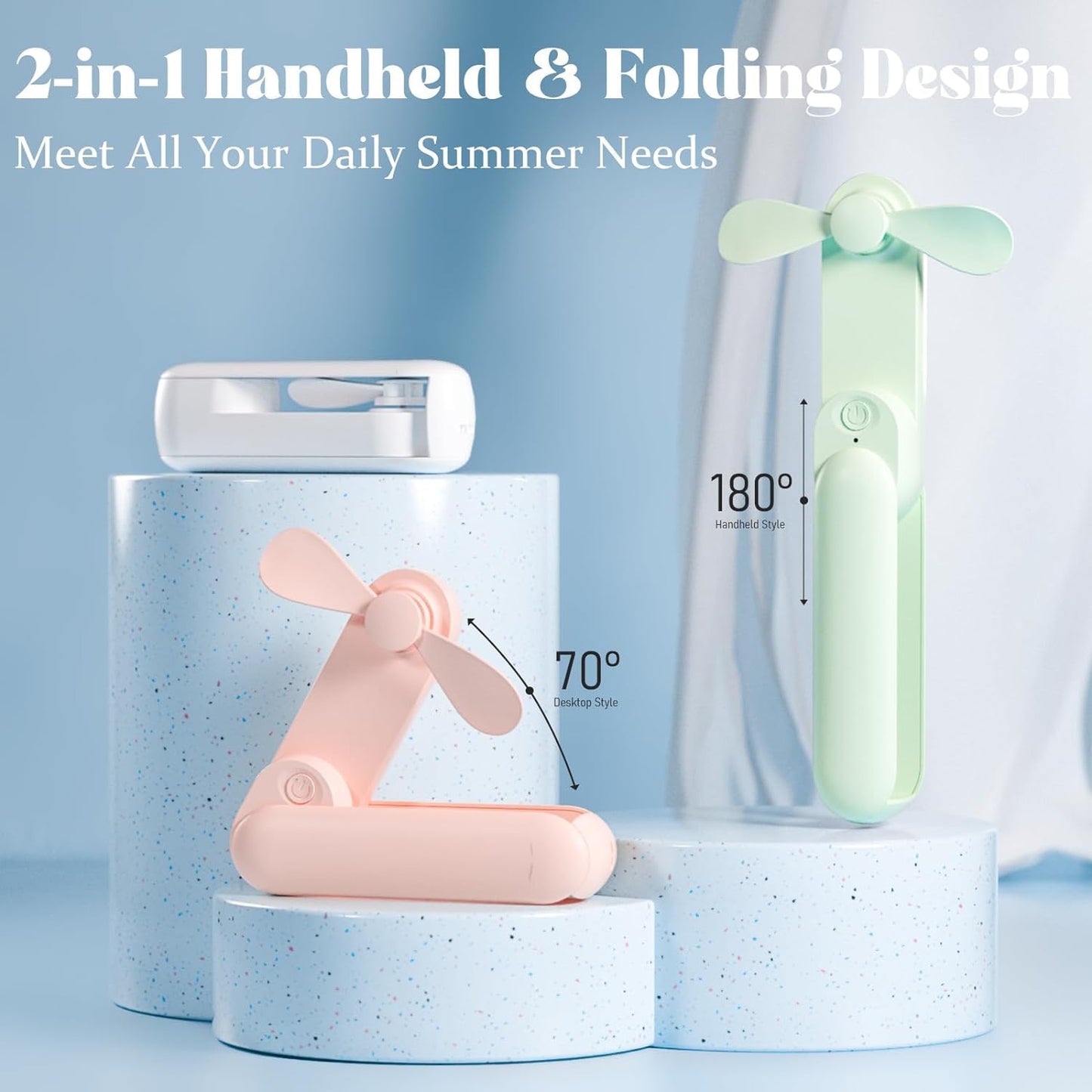Handheld Mini Fan with USB Rechargeable 1000mAh Battery, Portable Hand Held Lash Fan for Makeup with 13 Woking Hours, Small Foldable Pocket Fans for Travel, Gifts for Women - Dark Blue
