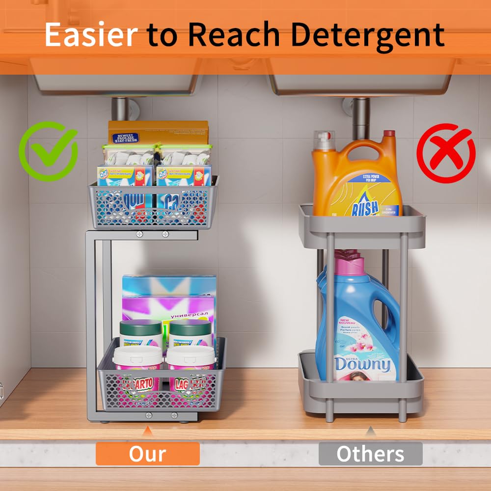 2-Tier Under Sink Organizer with Dividers, Grey