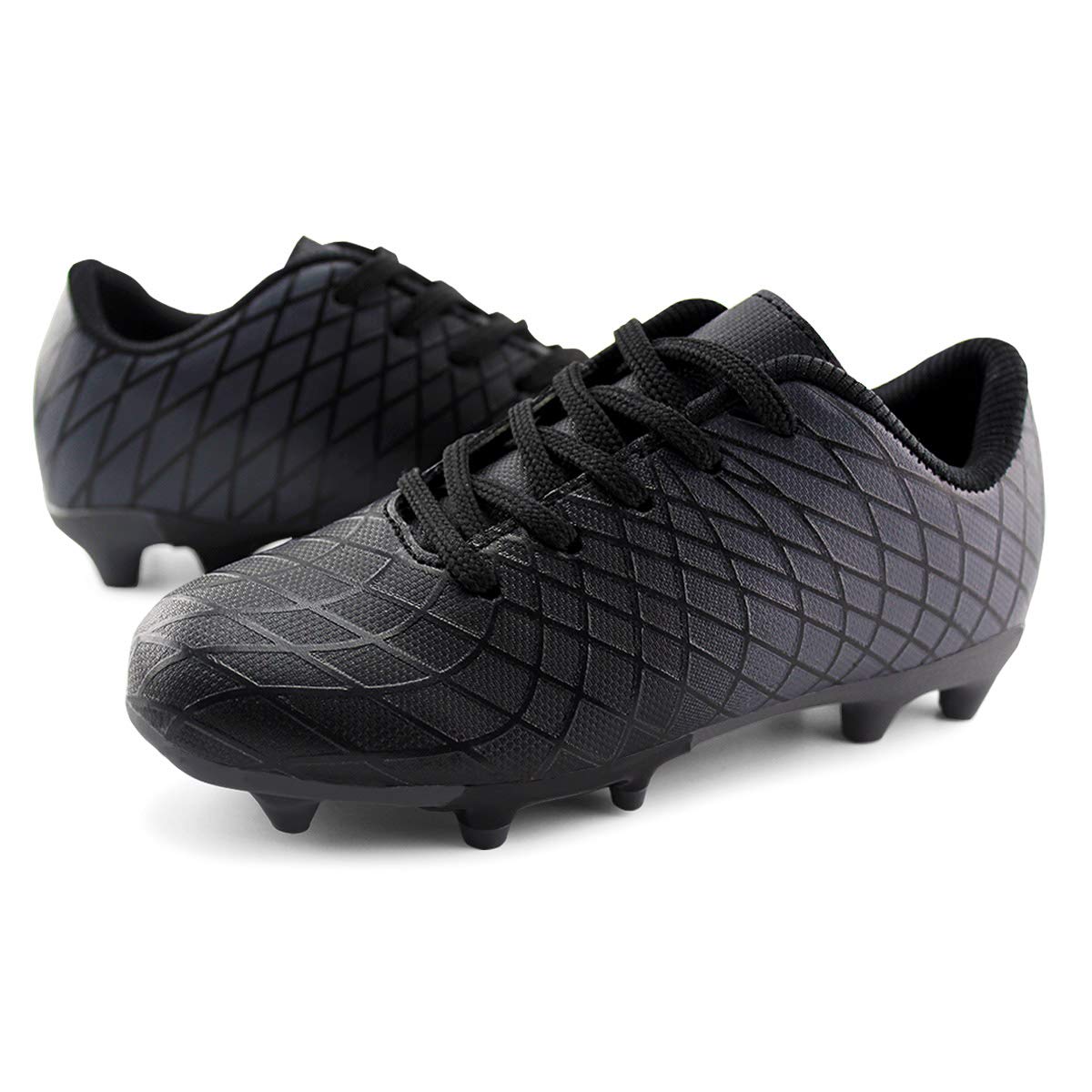 JABASIC Kids Outdoor Soccer Cleats Athletic Firm Ground Football Shoes (2,Black)