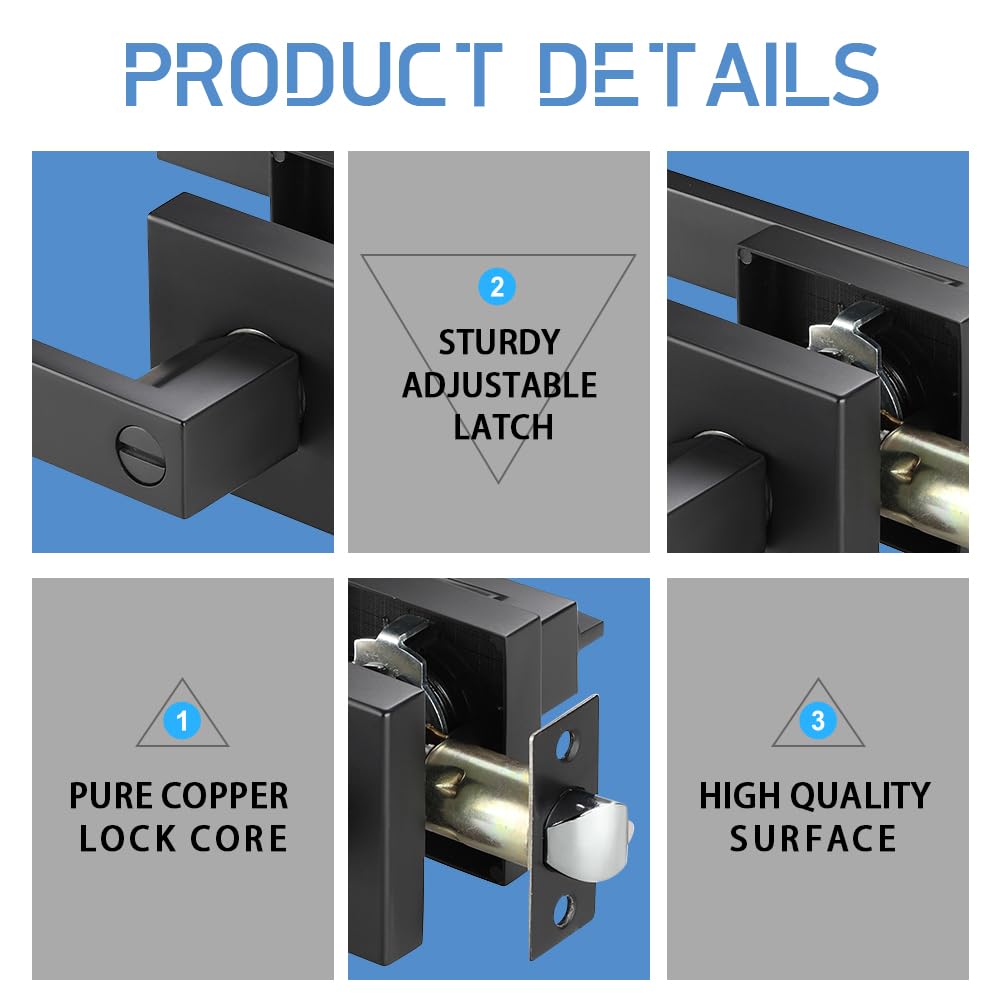 GOHATI Keyless Privacy Door Lever, Door Handle for Bedroom Bathroom Reversible Matte Black Door Lever for Lefr and Right Handed, 10 Pack