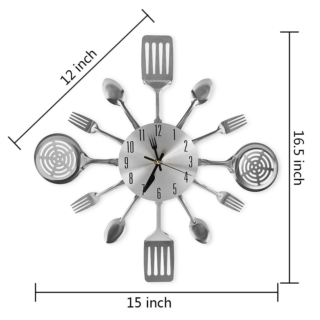 CIGERA 16 Inch Cutlery Kitchen Wall Clocks with Fork and Spoon Dial, Silent Clock Movement and Battery Operated, Great Wall Decor and Housewarming Gifts