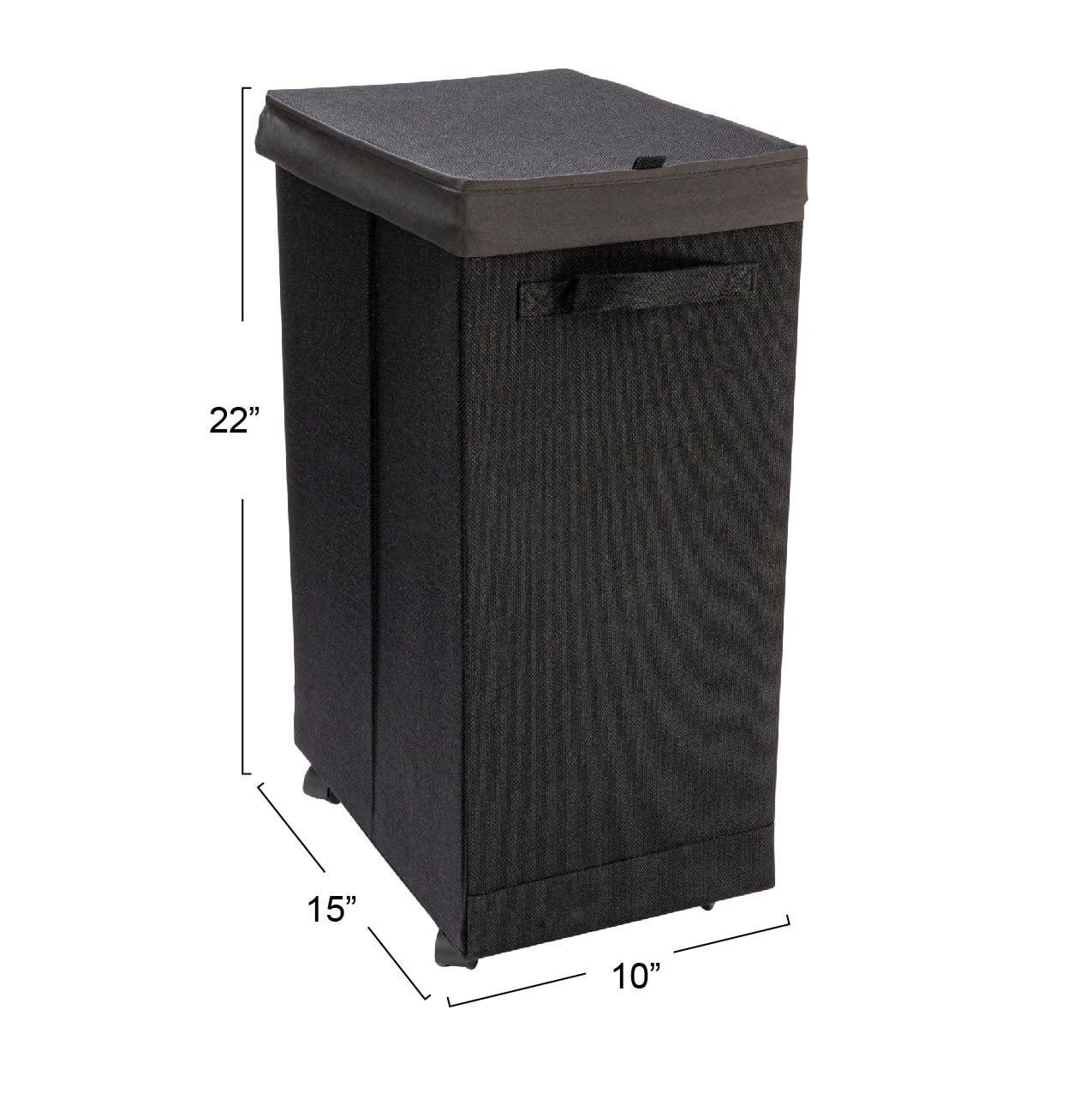 Household Essentials Narrow Collapsible Laundry Hamper with Liner and Lid, Black HE1059