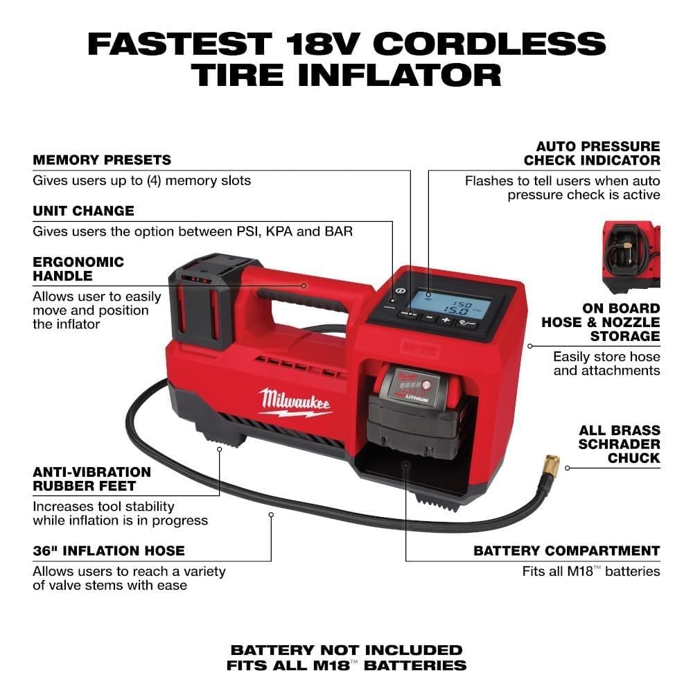 Milwaukee M18 Portable Inflator With Digital Gauge