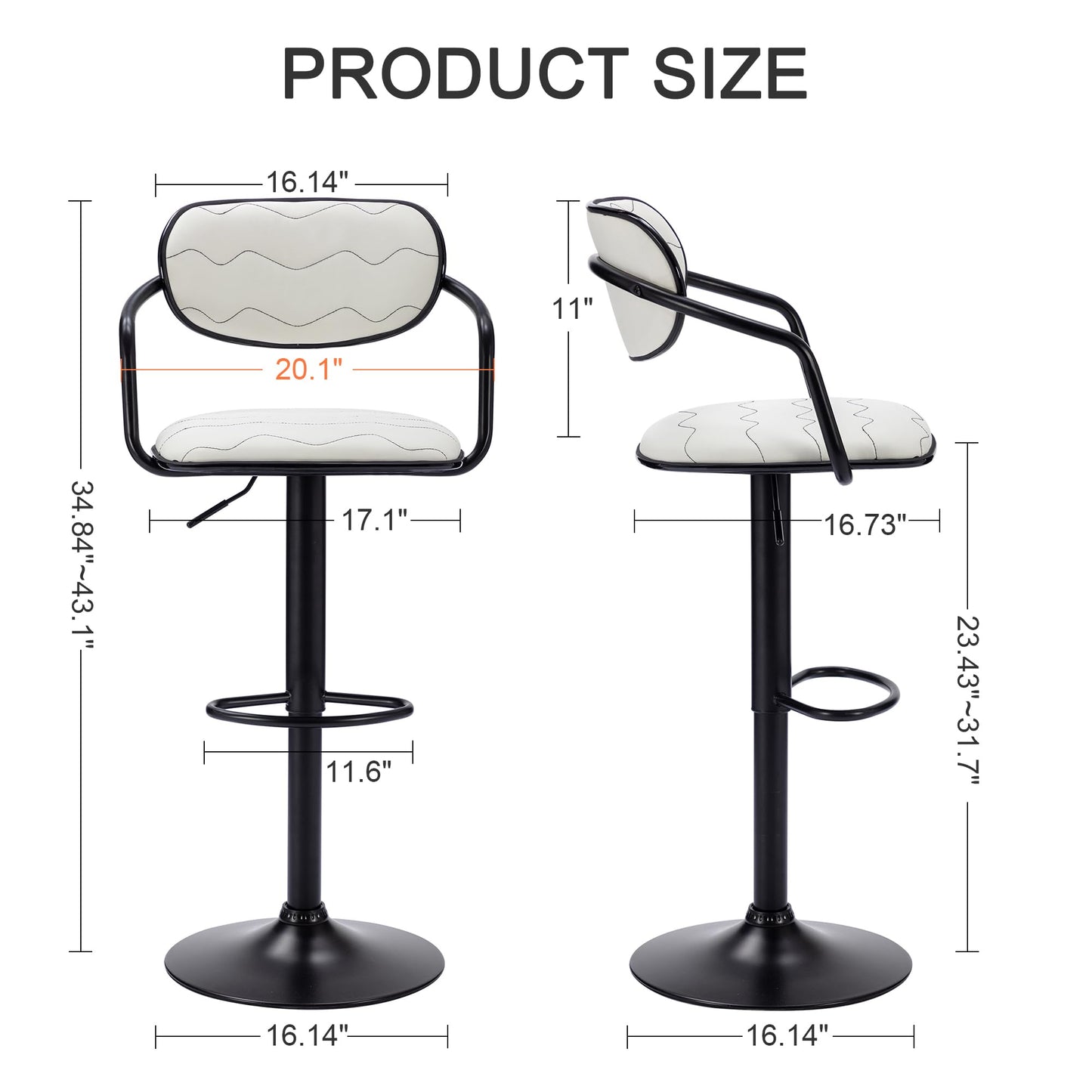 2 Pack VECELO Adjustable Swivel Bar Stools