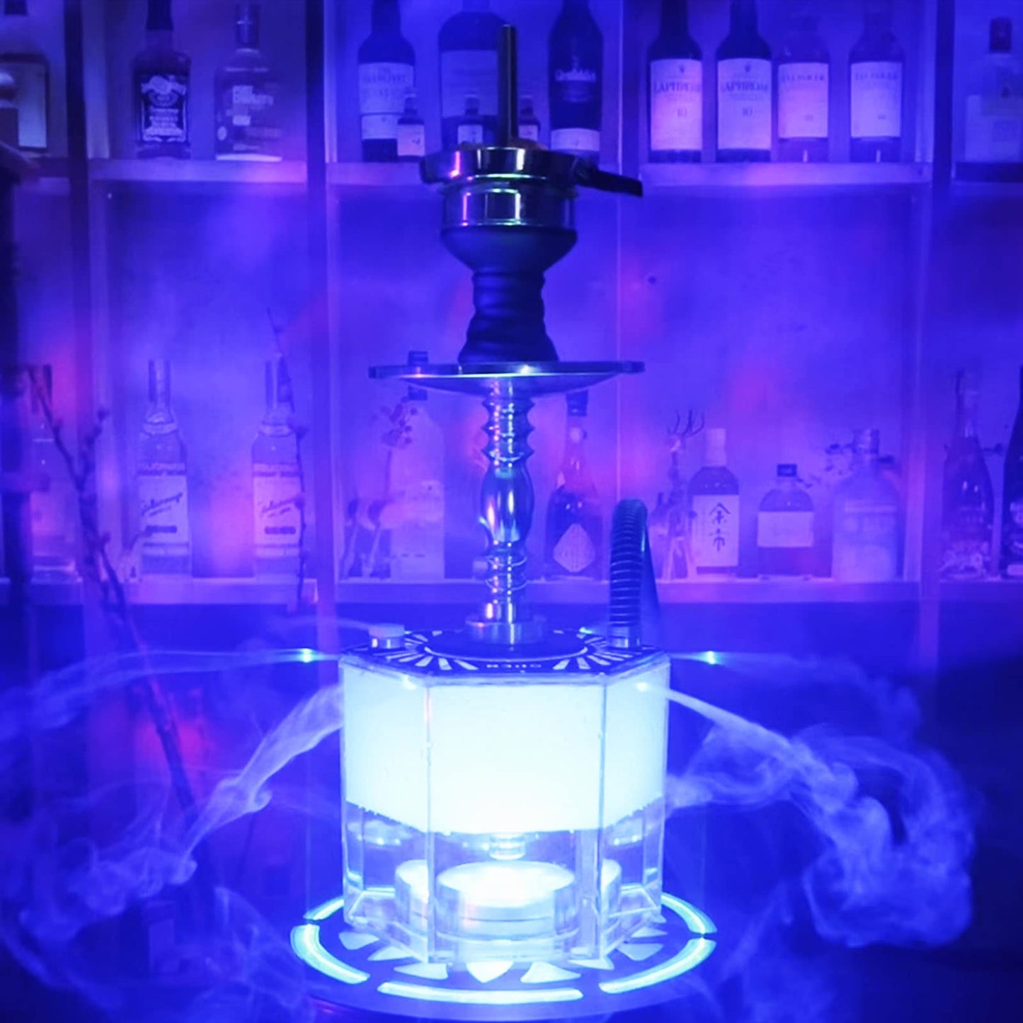 QiQiCi Hookah 2 Hose Hookah Set With Everything Modern Hexagon Plus Acrylic Hookah Shisha With Hookah Accessories LED Hookah With Hookah Bowl Coal Holder Hookah Tongs 5 Hookah Tips (BluePlus)