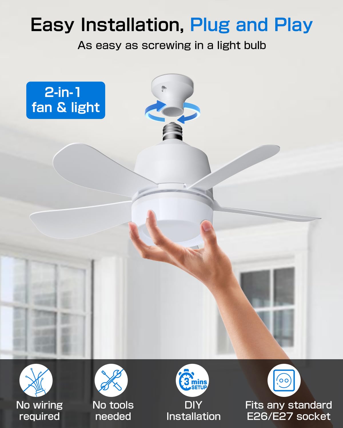2-in-1 Socket Fan Light with Remote Control