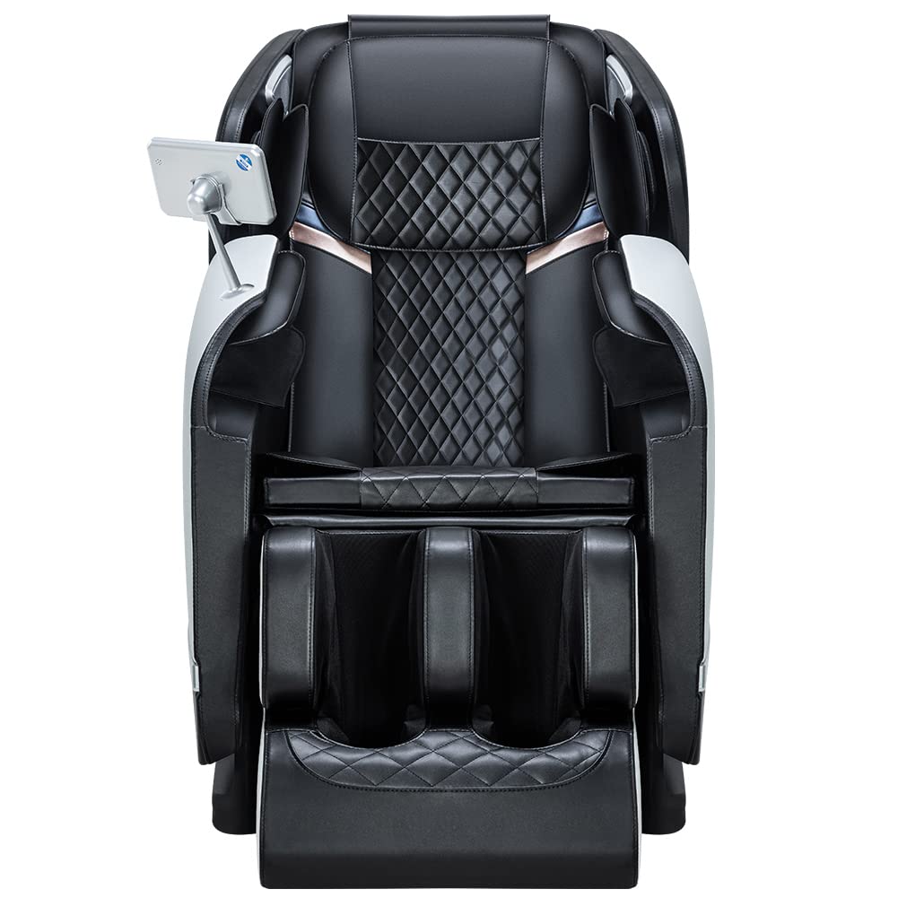 BONTEC Massage Chair Full Body Recliner - Zero Gravity with Heat and Shiatsu Foot Massage Office Chair LCD Touch Screen Display Bluetooth Speaker Airbags Foot Rollers (White)