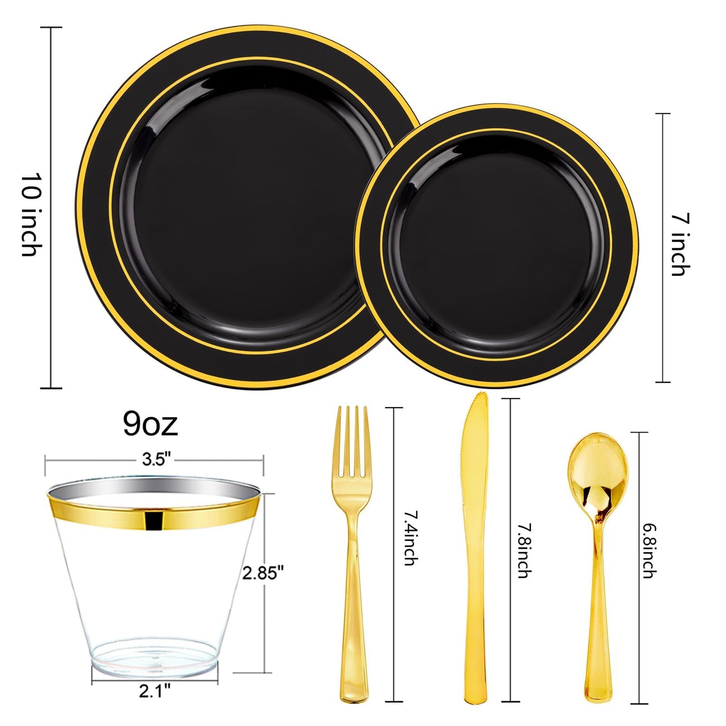 600PCS Black & Gold Disposable Dinnerware Set