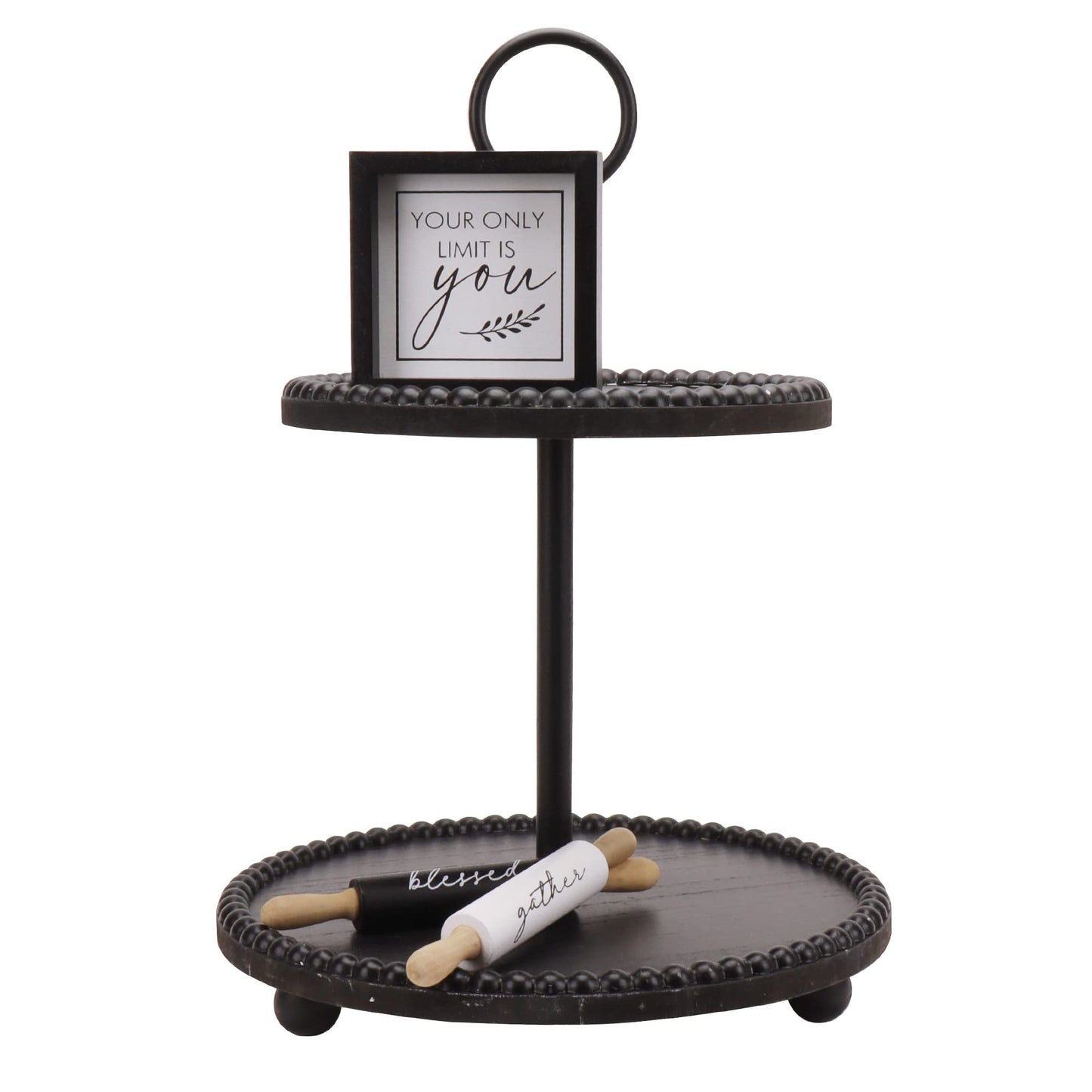 Defined Deco Black Tiered Tray,Two Tiered Decorative Serving Tray,Two Tier Cupcake Stand,2 Tiered Serving Tray Display for Coffee Bar Table Ceterpieces Rustic Farmhouse Home Decor,Kitchen Decor.