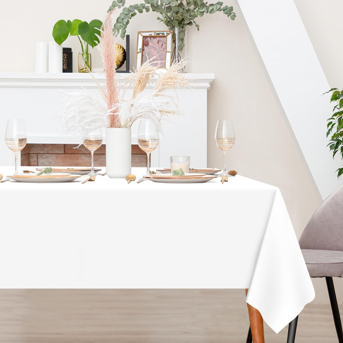 2 Pack 54" × 108" Disposable White Tablecloths for Parties