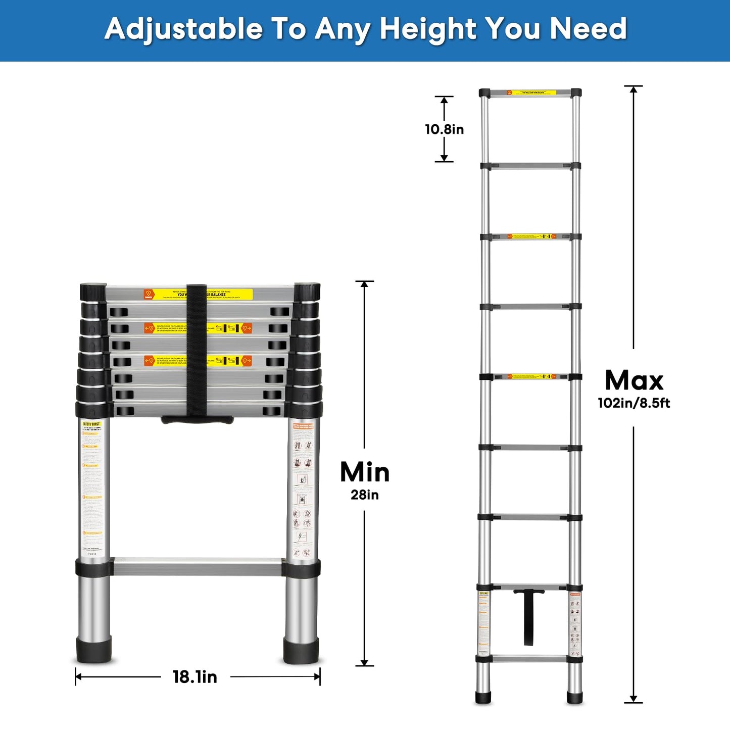 Miscoos 8.5 FT Aluminum Telescoping Ladder