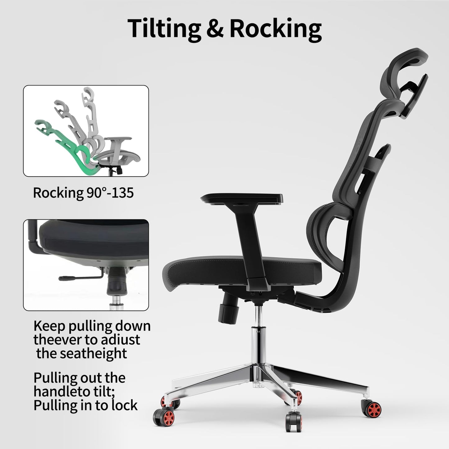 SICHY AGE Big and Tall Office Chair, Home Office Desk Chairs with Lumbar Support and Adjustable Headrest, Ergonomic High Back Office Chairs with Wheels for Work and Study, Black