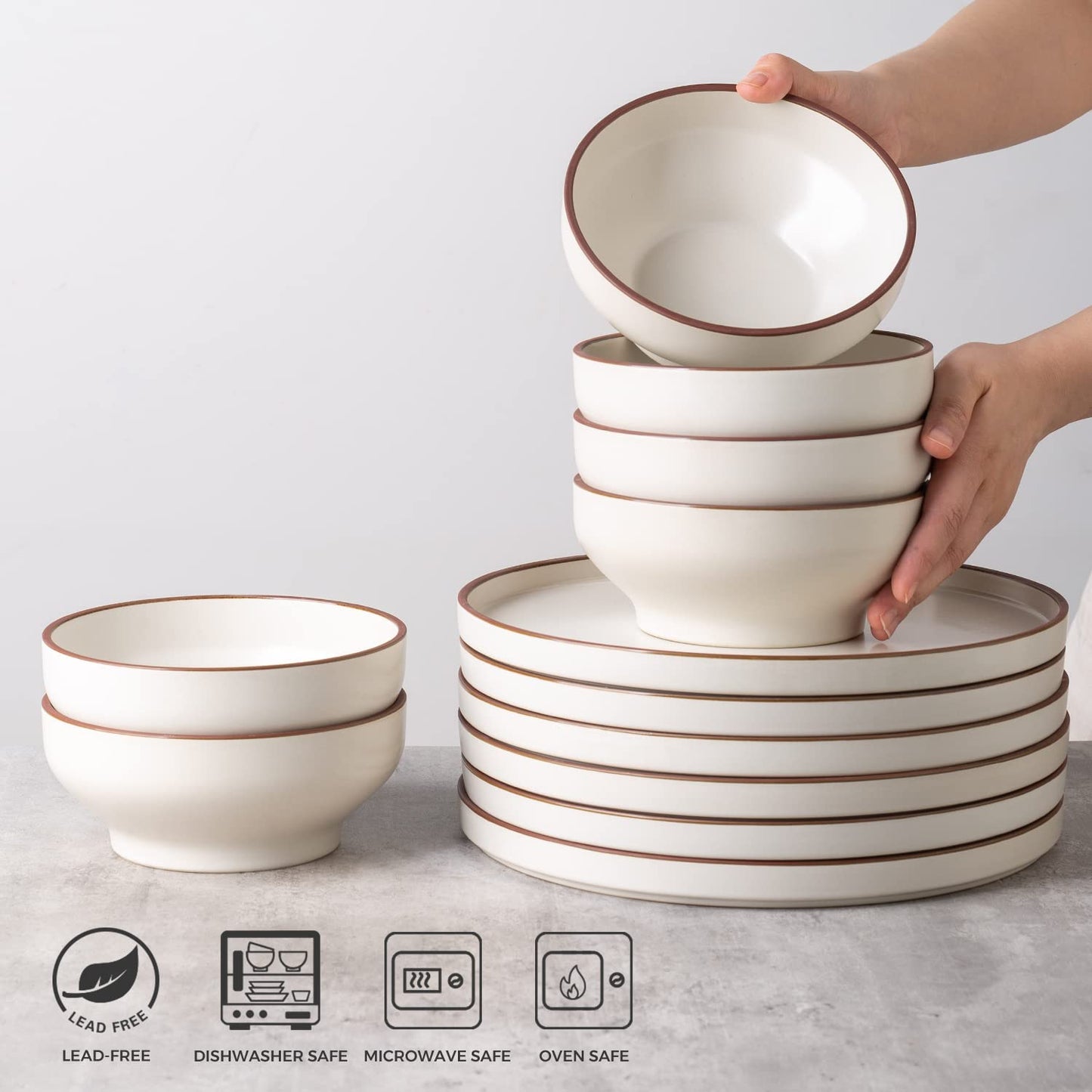 LERATIO Ceramic Bowls Set of 6,26 Ounce Bowls for Kitchen, Cereal, Salad, Pasta, Soup, Dessert etc, Oven & Dishwasher & Microwave Safe,Scratch Resistant,Matte White with Rim