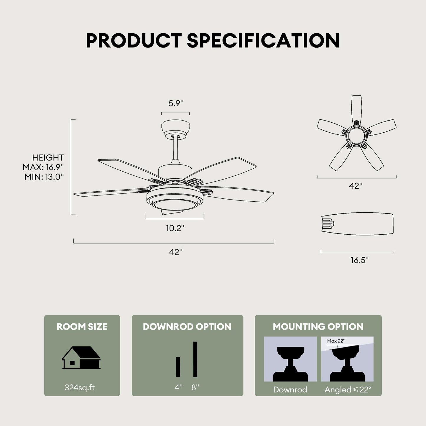 42 Inch Ceiling Fan with Lights and Remote