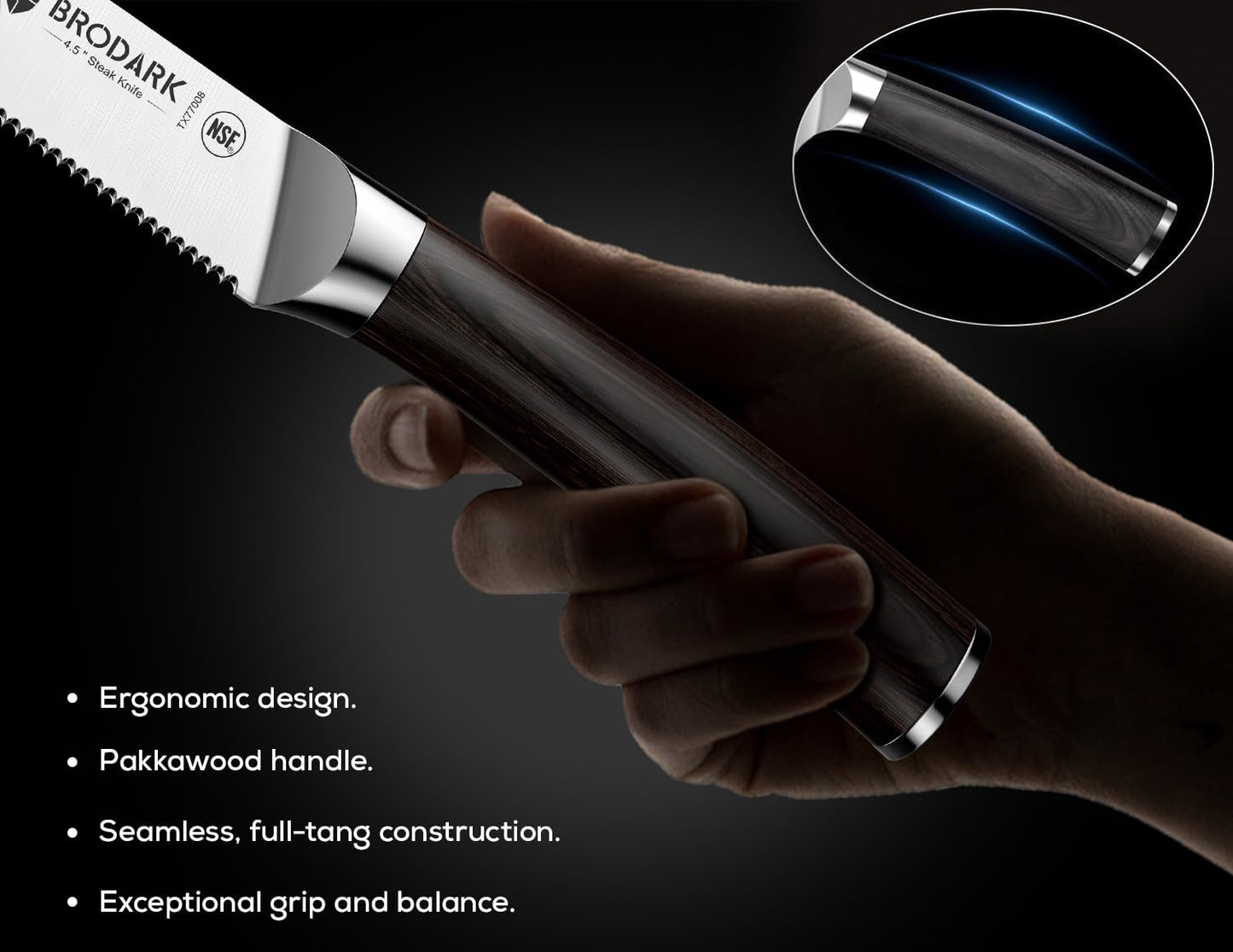 BRODARK 8-Piece Serrated Steak Knife Set