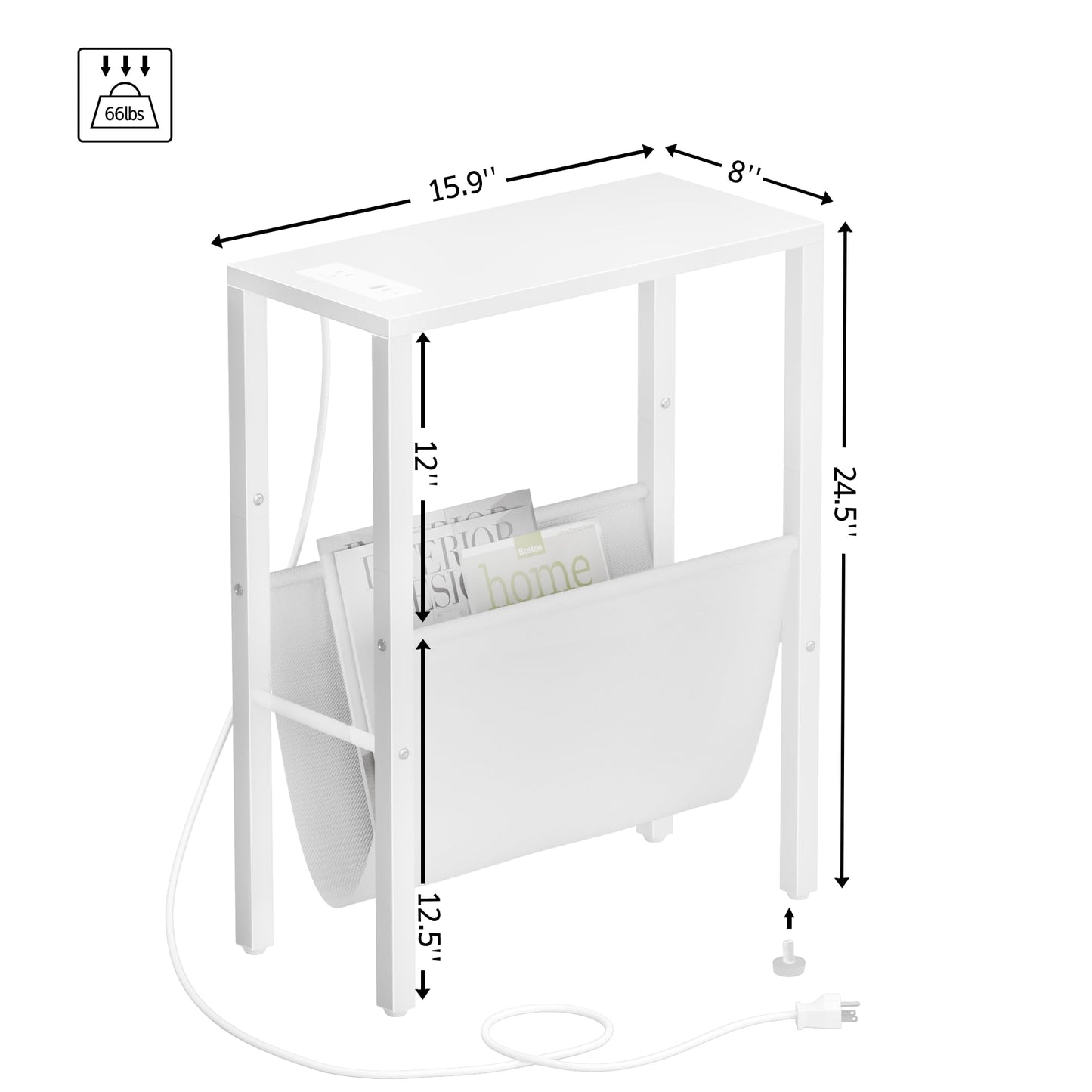 Narrow Side Table with USB Ports & Storage