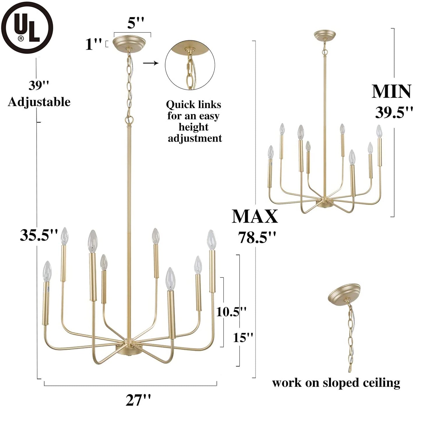 KSANA Modern Gold Chandelier with 8 Arms