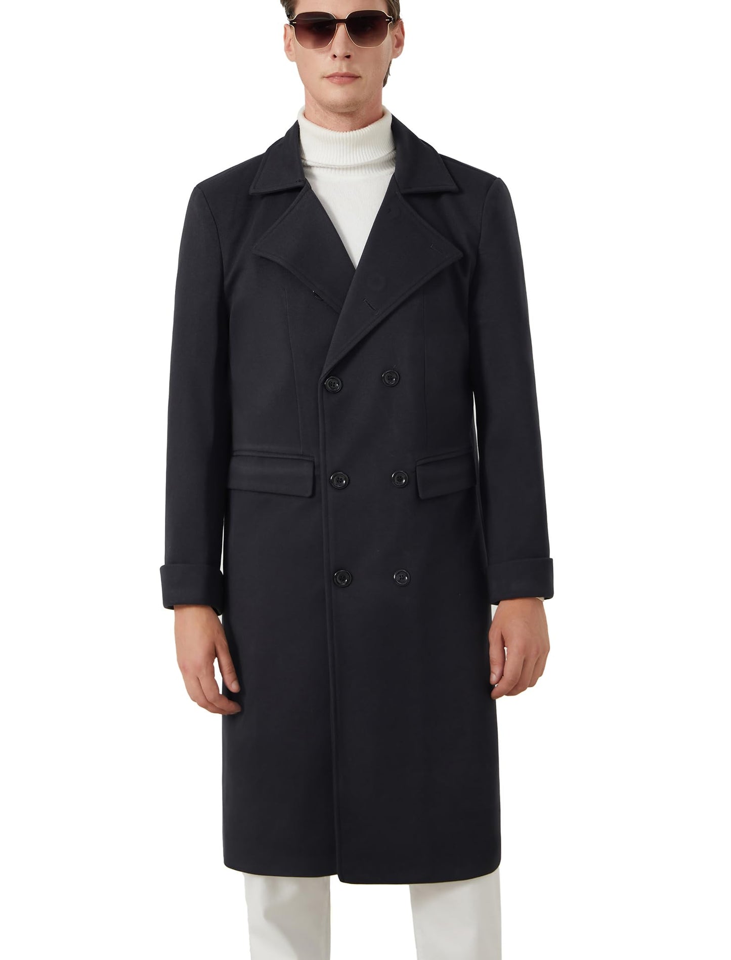 INVACHI Men's Wool Blend Pea Coat with Pockets