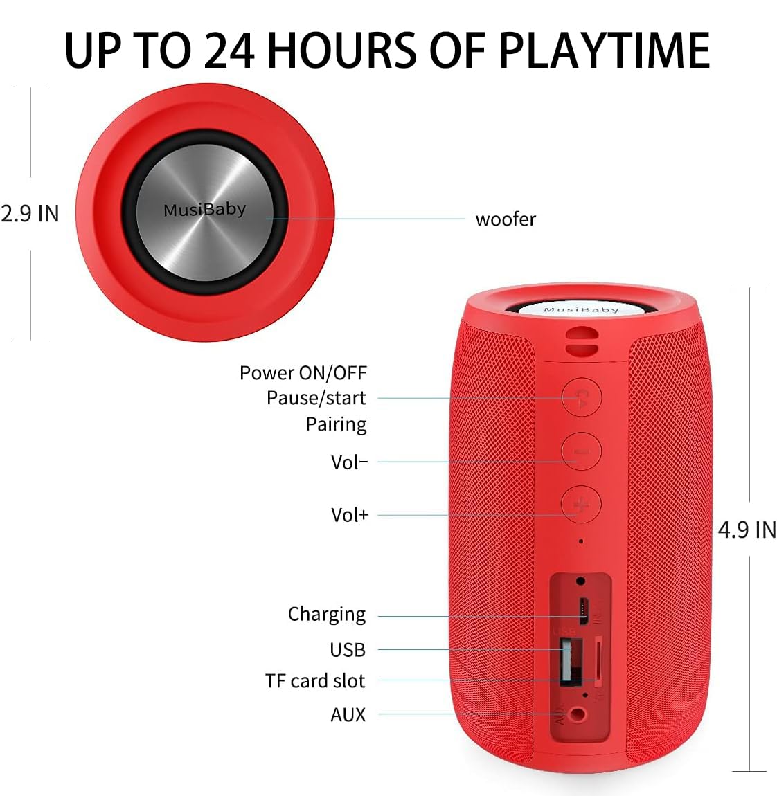 Portable Waterproof Bluetooth Speaker with 24H Playtime