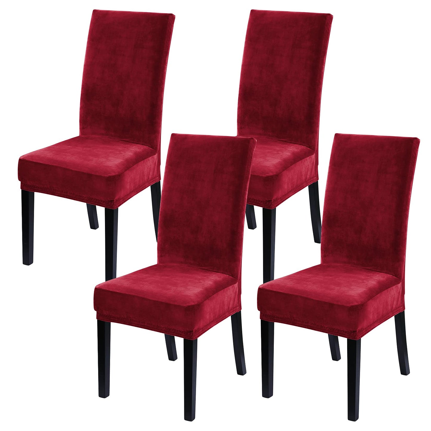 CAROMIO Velvet Chair Covers for Dining Room Set of 4, Soft Stretch Removable Velvet Dining Room Chair Slipcovers Chair Protectors Covers, Wine Red