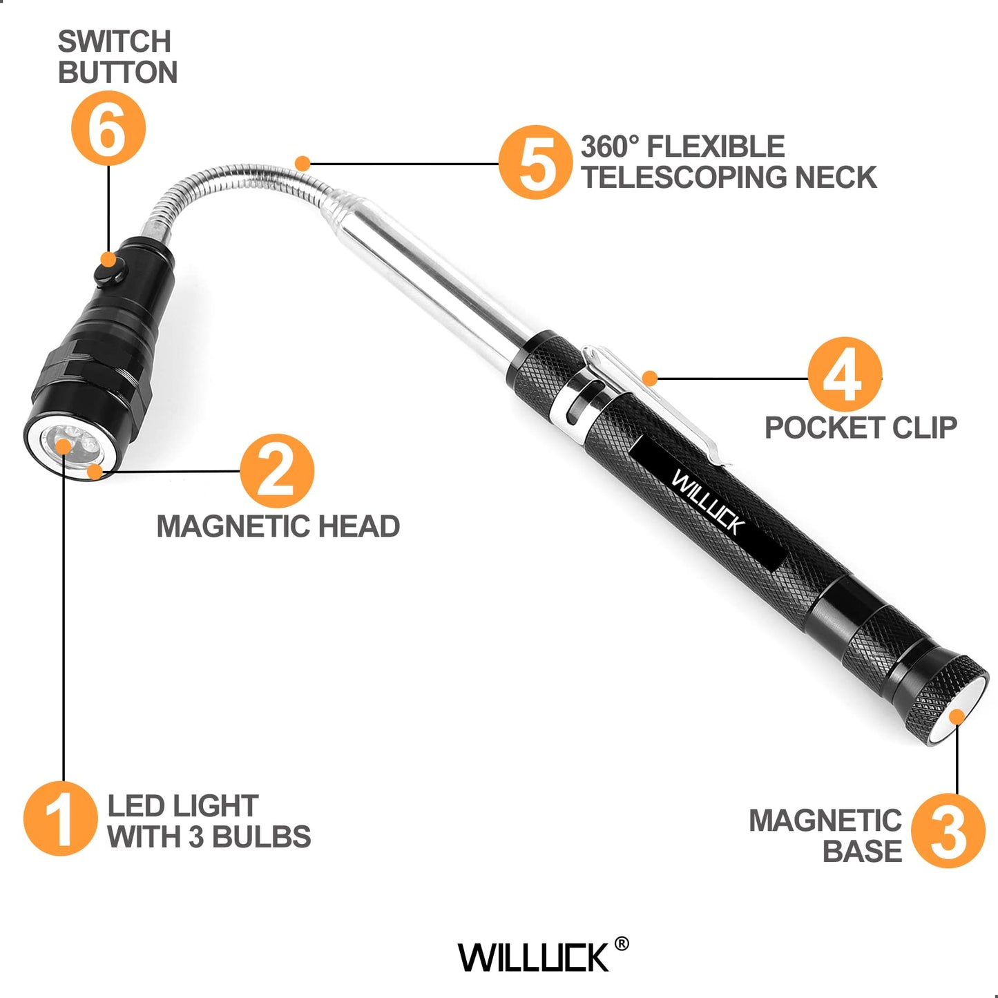 Magnetic Pickup Tool with LED Lights for Men