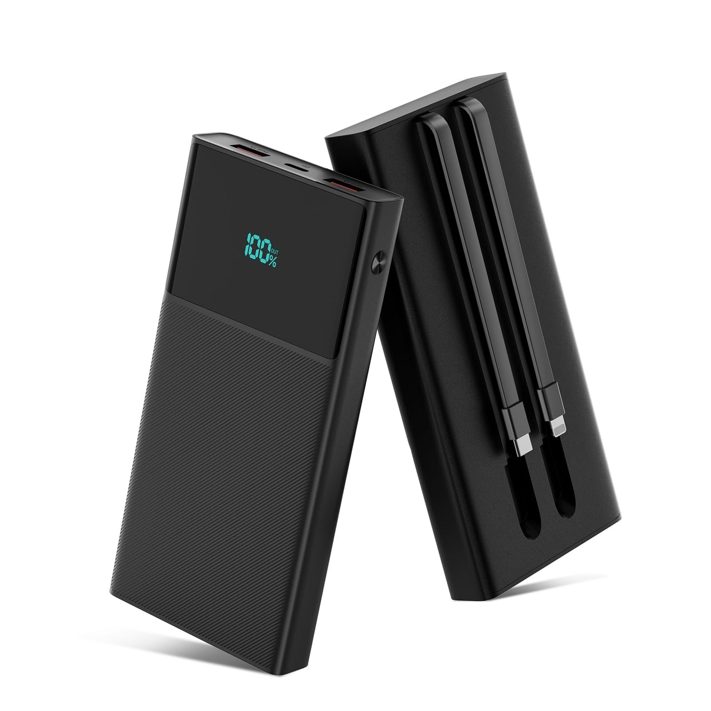 Portable 13000mAh Power Bank with Built-in Cables