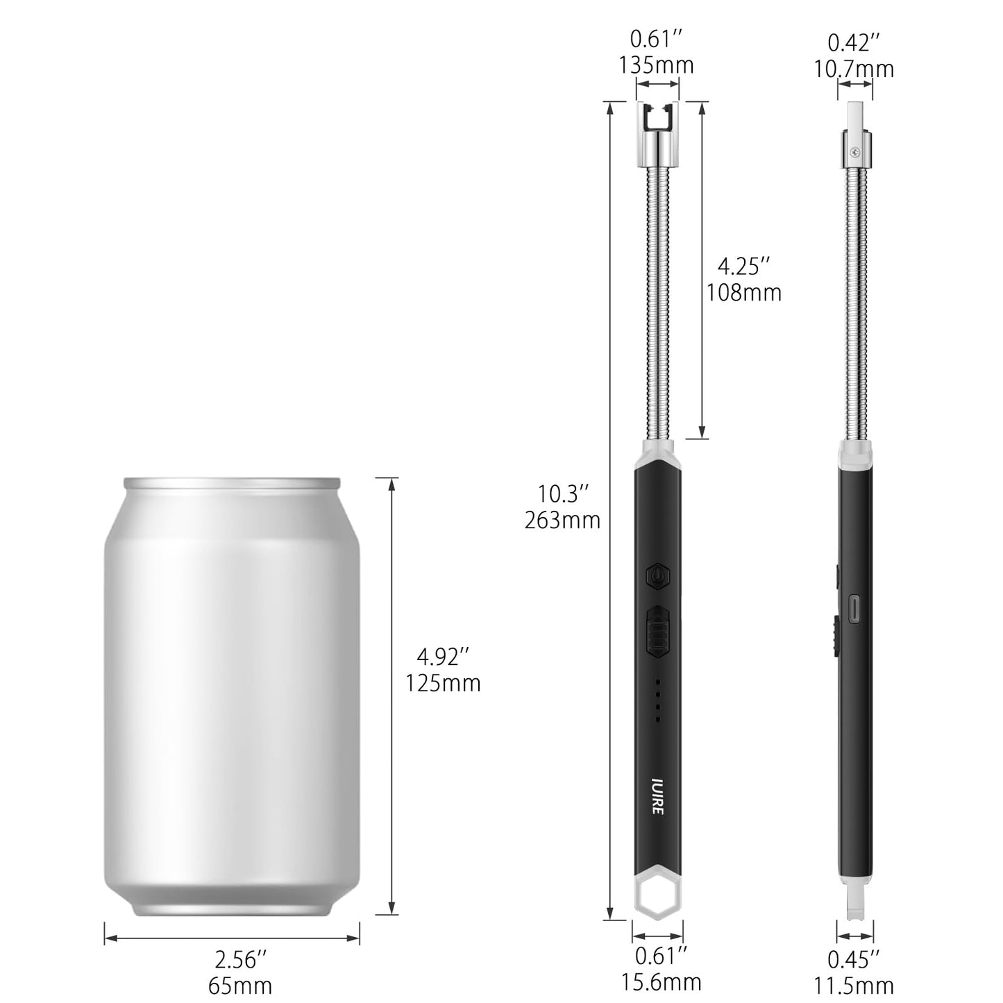 IUIRE Candle Lighter Electric Rechargeable Arc Lighter with LED Battery Display Long Flexible Neck USB C Lighter (Grey)