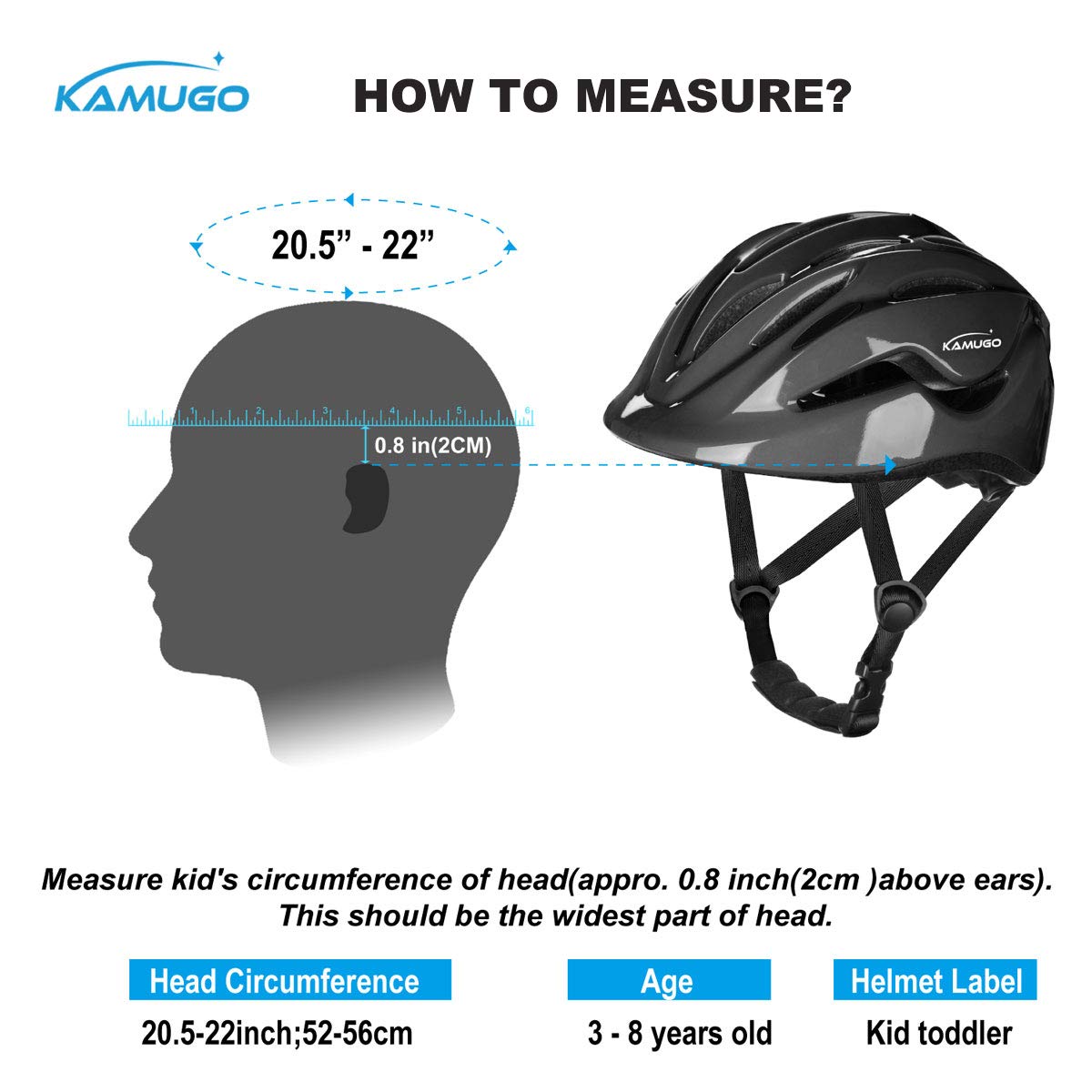 KAMUGO Kids Adjustable Bike Helmet for Ages 2-8