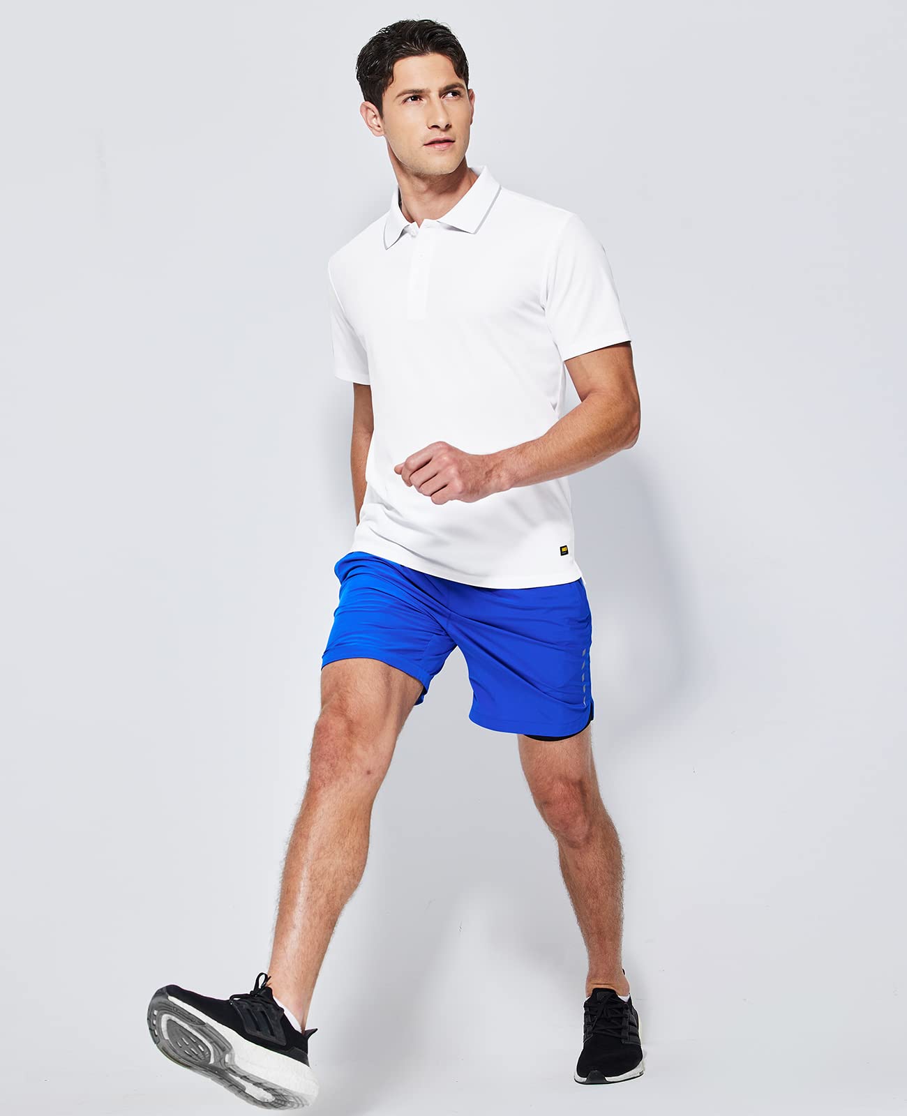 MIER Men's Short Sleeve Polo Shirt Quick Dry Tennis Golf Collared T-Shirts Contrast Collar Casual Polo Moisture Wicking, White, L