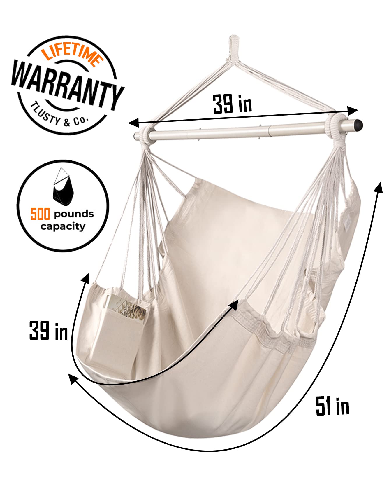 Lulladle Hammock Chair Hanging Rope Swing - Hammock Chair Bedrooms - Swing Chair Indoor - Hanging Chair Outdoor - Max Weight 500 Lbs