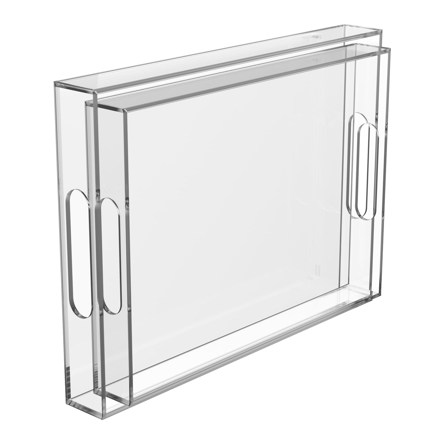 Hemsyc Serving Tray 16x12x2 Inch Serving Tray with Handles Acrylic Serving Trays Clear Decorative Serving Platter for Appetizer, Food, Breakfast in Kitchen, Coffee Table, Bed, Living Room, 2 Pack