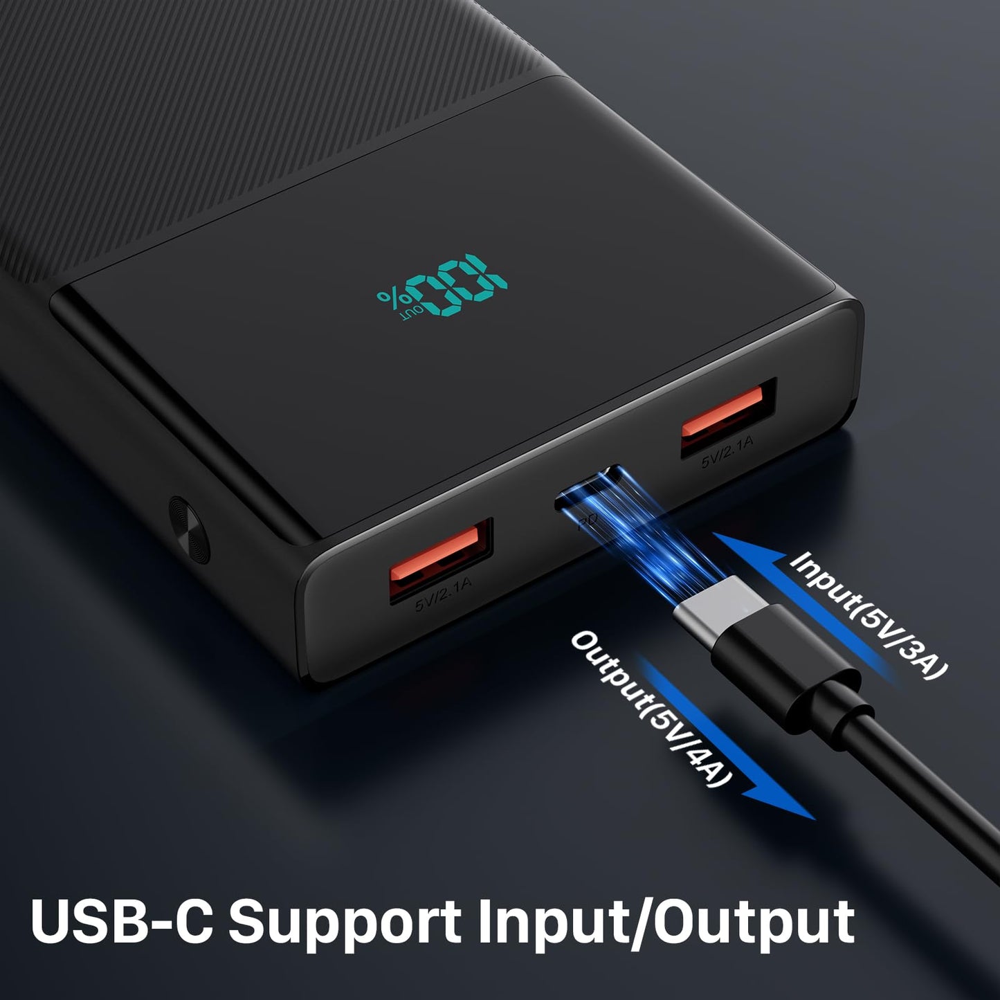 Portable 13000mAh Power Bank with Built-in Cables
