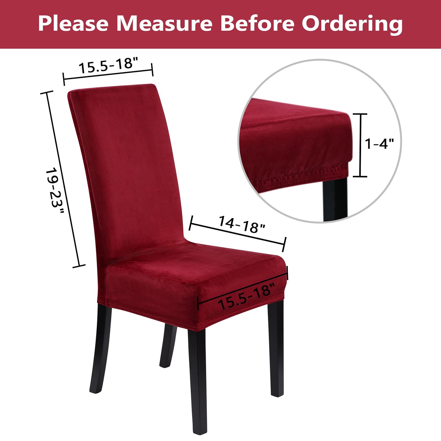 CAROMIO Velvet Chair Covers for Dining Room Set of 4, Soft Stretch Removable Velvet Dining Room Chair Slipcovers Chair Protectors Covers, Wine Red