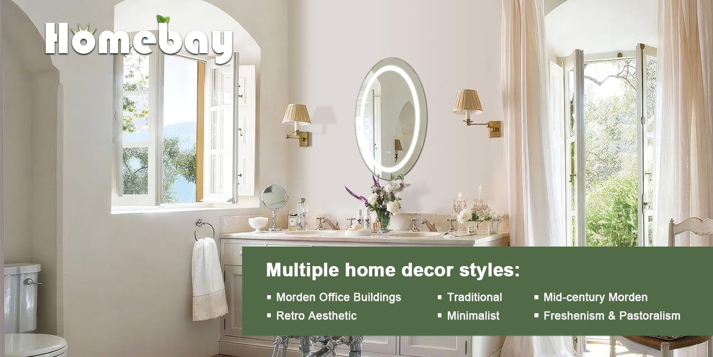 Homebay 31.5 x 23.6 Inch Bathroom LED Vanity Mirror,Dimmable Front Light,Anti Fog Wall Mounted Makeup Mirror Oval, 3 Colors (30K/40K/60K) Adjustable, CRI 90+… B0C96KPKZW