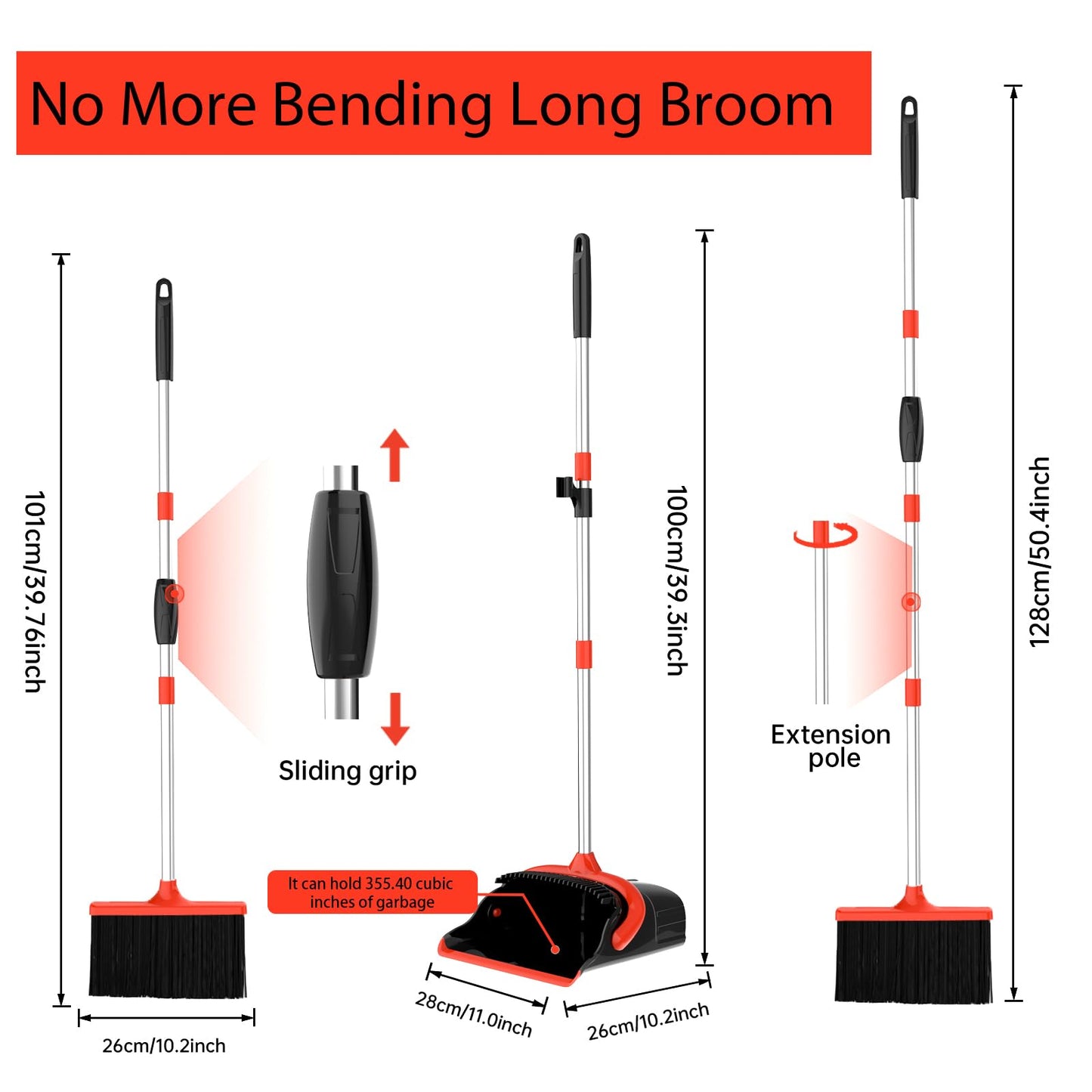 Broom and Dustpan Set with Long Handle