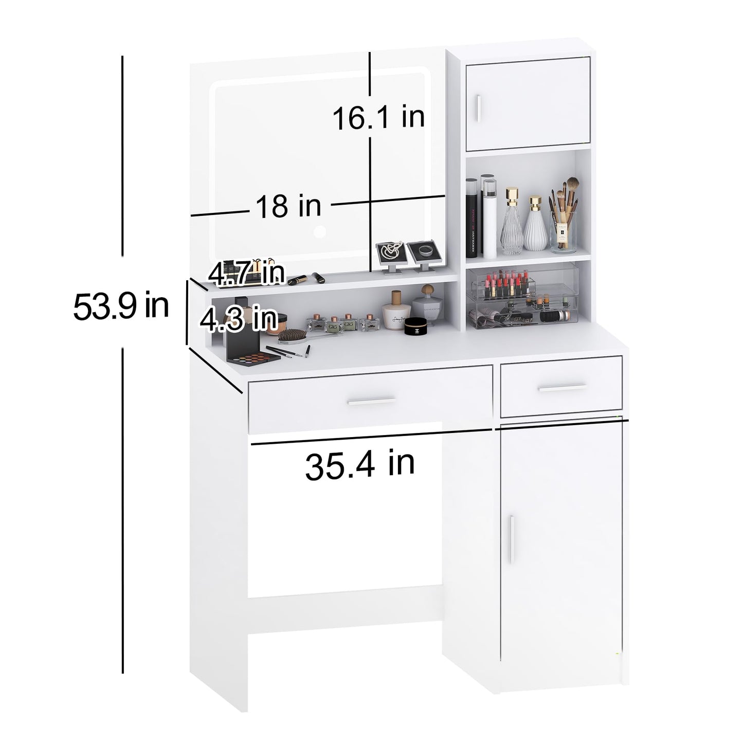 MIRROTOWEL Vanity Desk with Mirror and LED Light