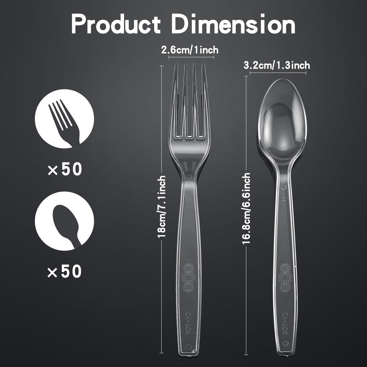 Clear Disposable Plastic Cutlery Set, 100PCS