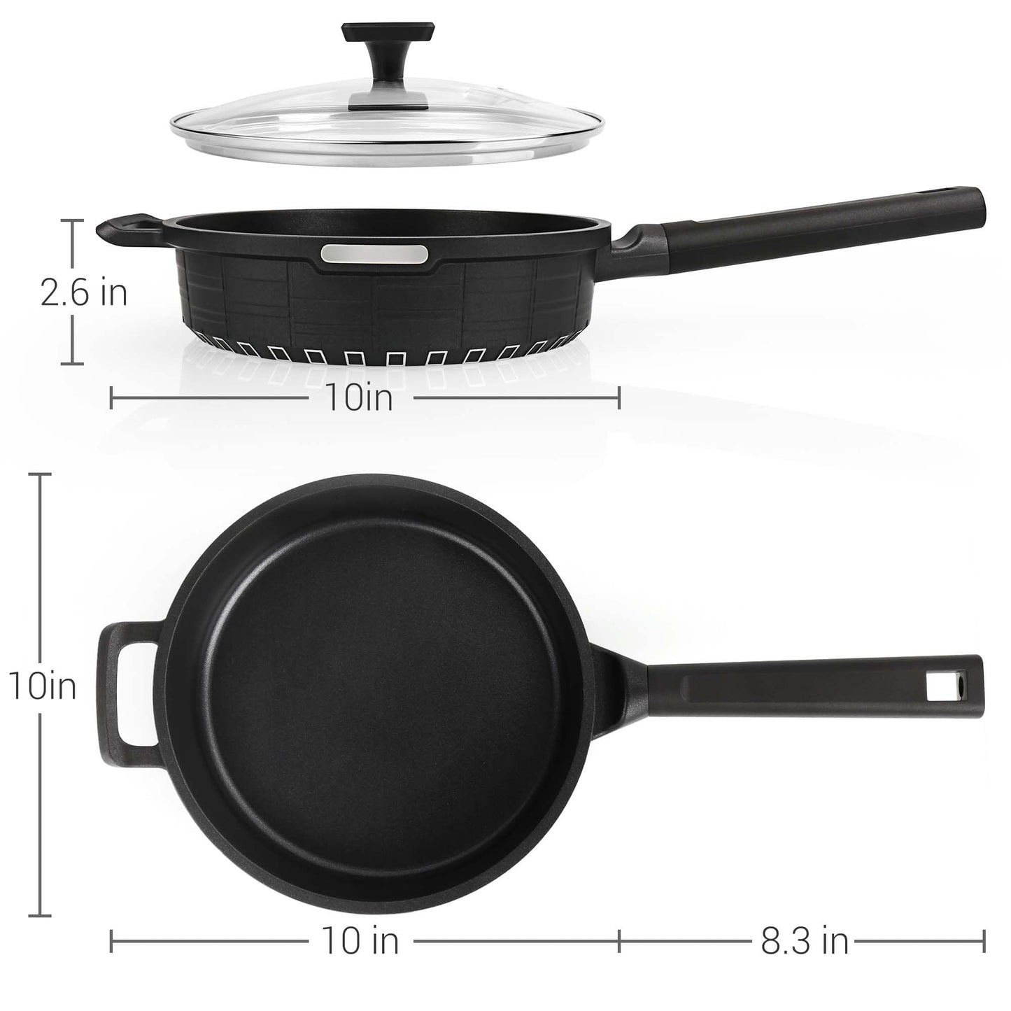 Wodillo Deep Frying Pan with Lid, Nonstick Saute Pan 10inch 2Pcs Kitchen Cookware Sets, Skillet Induction Compatible With Nonstick Marble Coating, 100% APEO&PFOA-Free