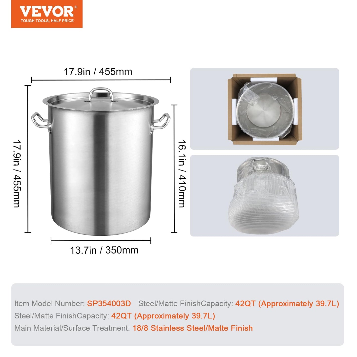42QT VEVOR Stainless Steel Stockpot for Cooking