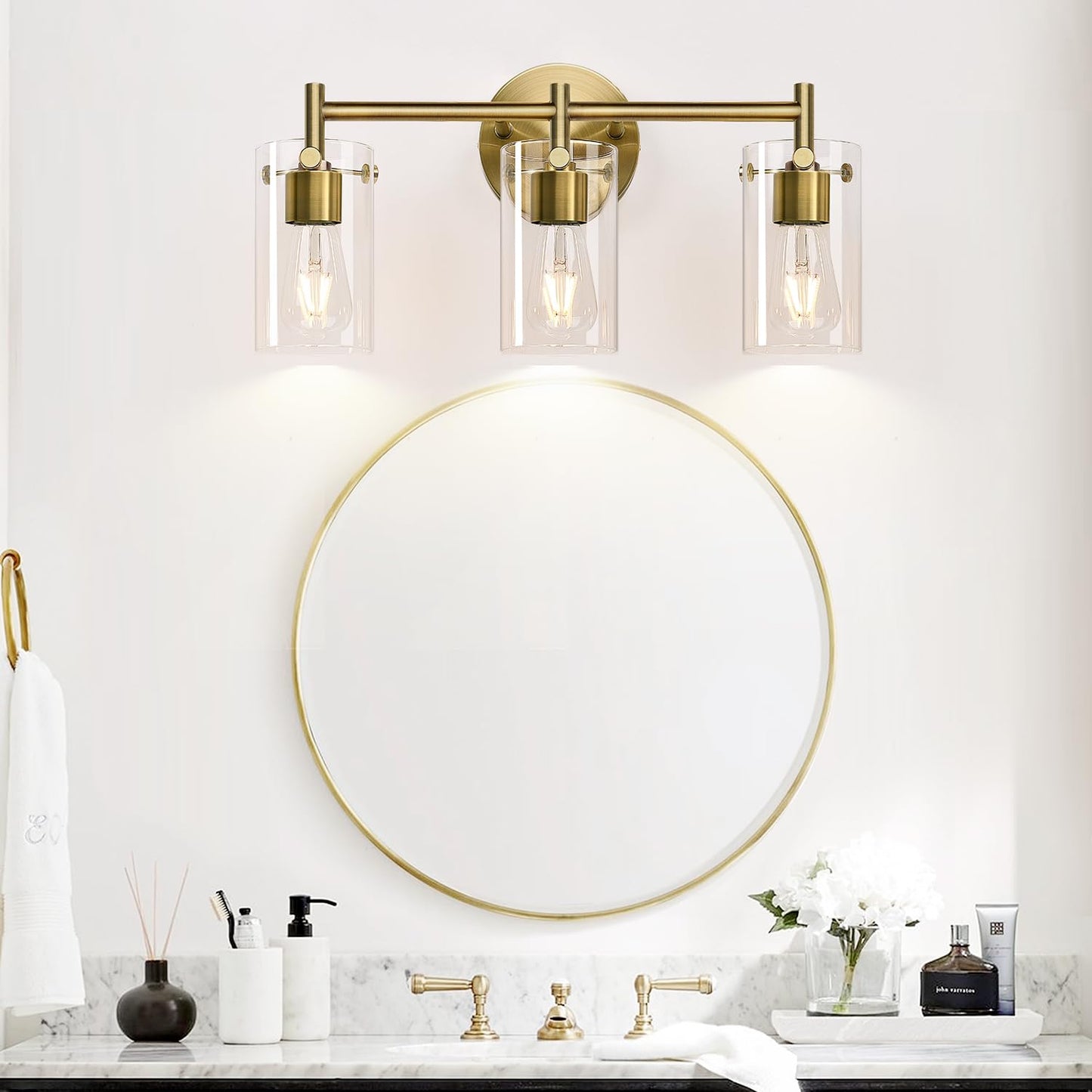 Brass 3-Light Bathroom Vanity Light Fixture