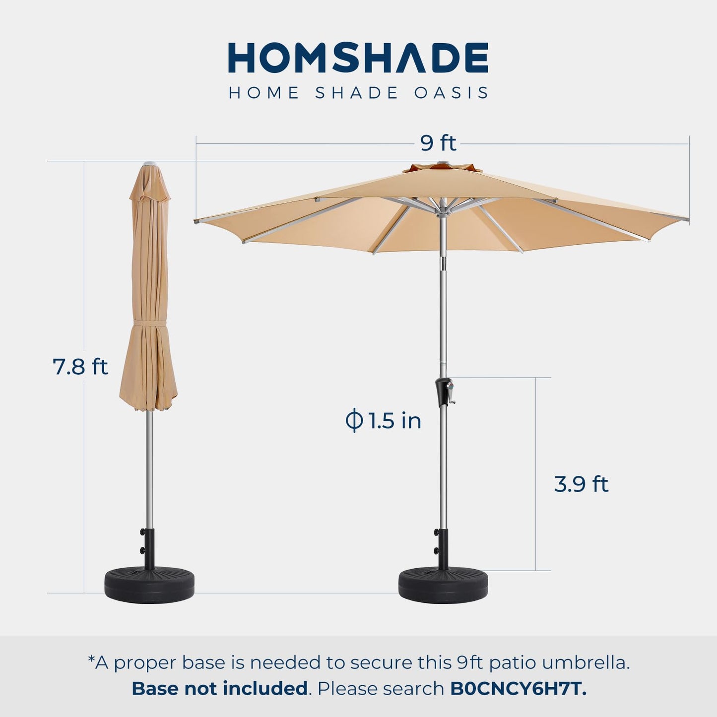 HOMSHADE 9ft Outdoor Patio Umbrella - Market Table Aluminum Umbrella, 5-Year Fade Resistant - UPF50+ UV Protection with Push Button Tilt, Crank for Pool Deck and Garden (Beige)