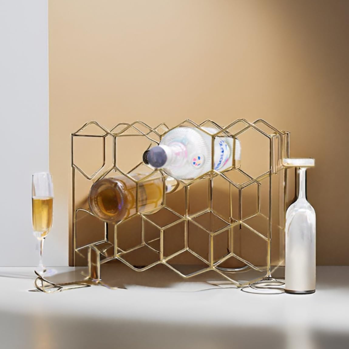 14-Bottle Metal Wine Rack with Glass Holders