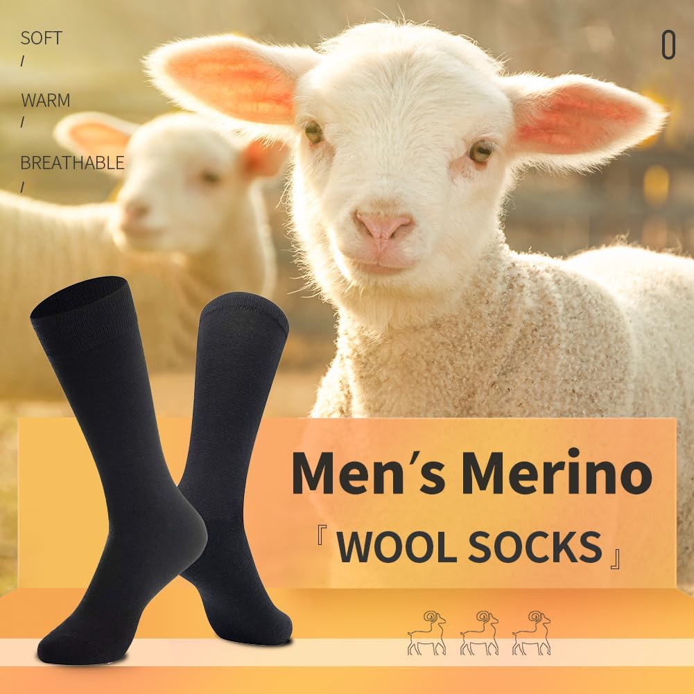 BISOUSOX Merino Wool Socks for Men, Wool Socks Mens Thin Warm Dress Crew Socks Birthday Gift for Men Dad Boyfriend