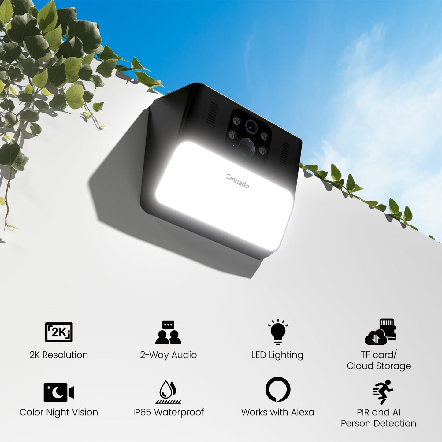 Cinnado 2K Wireless Solar Security Camera