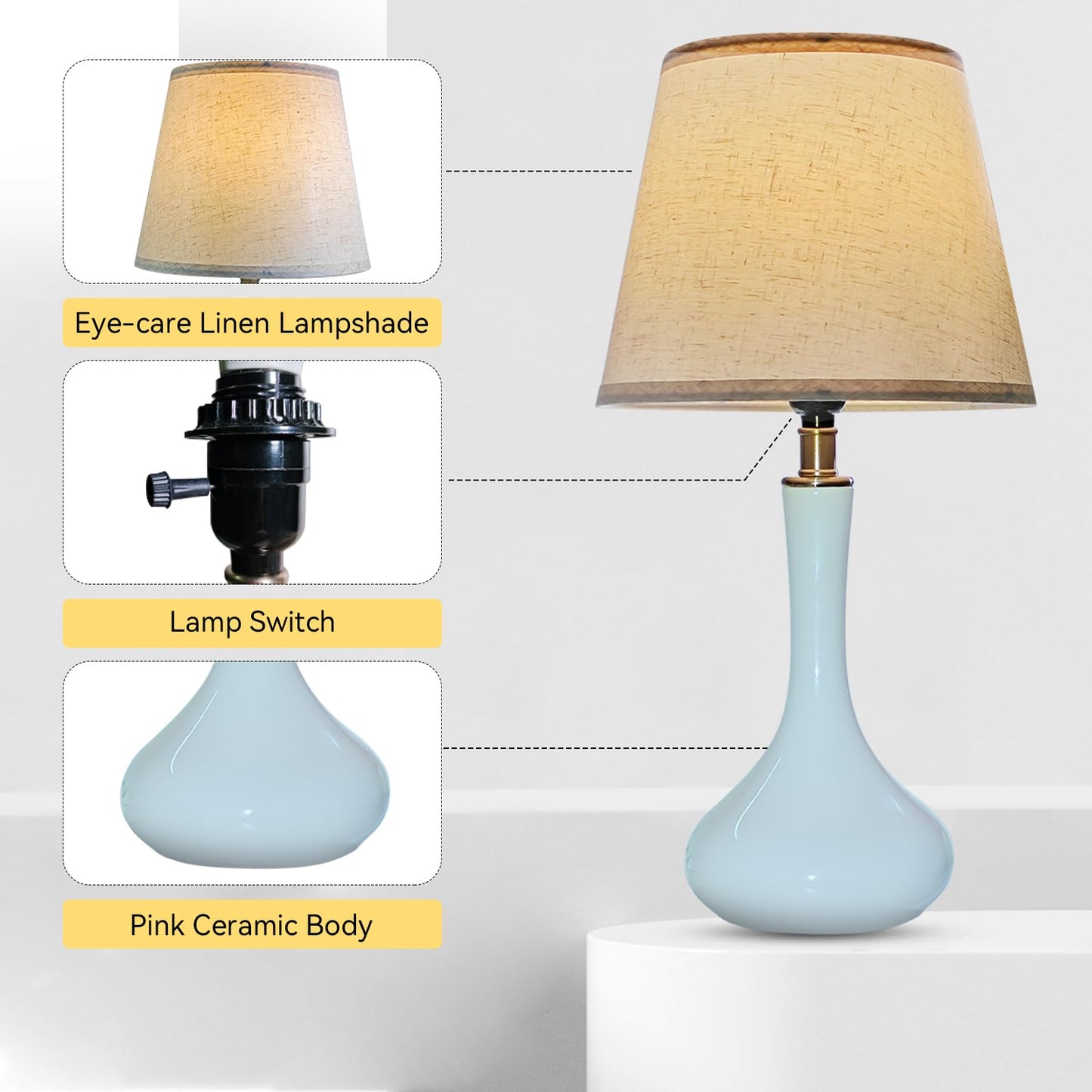 2 Pack Modern Ceramic Table Lamps with Bulbs
