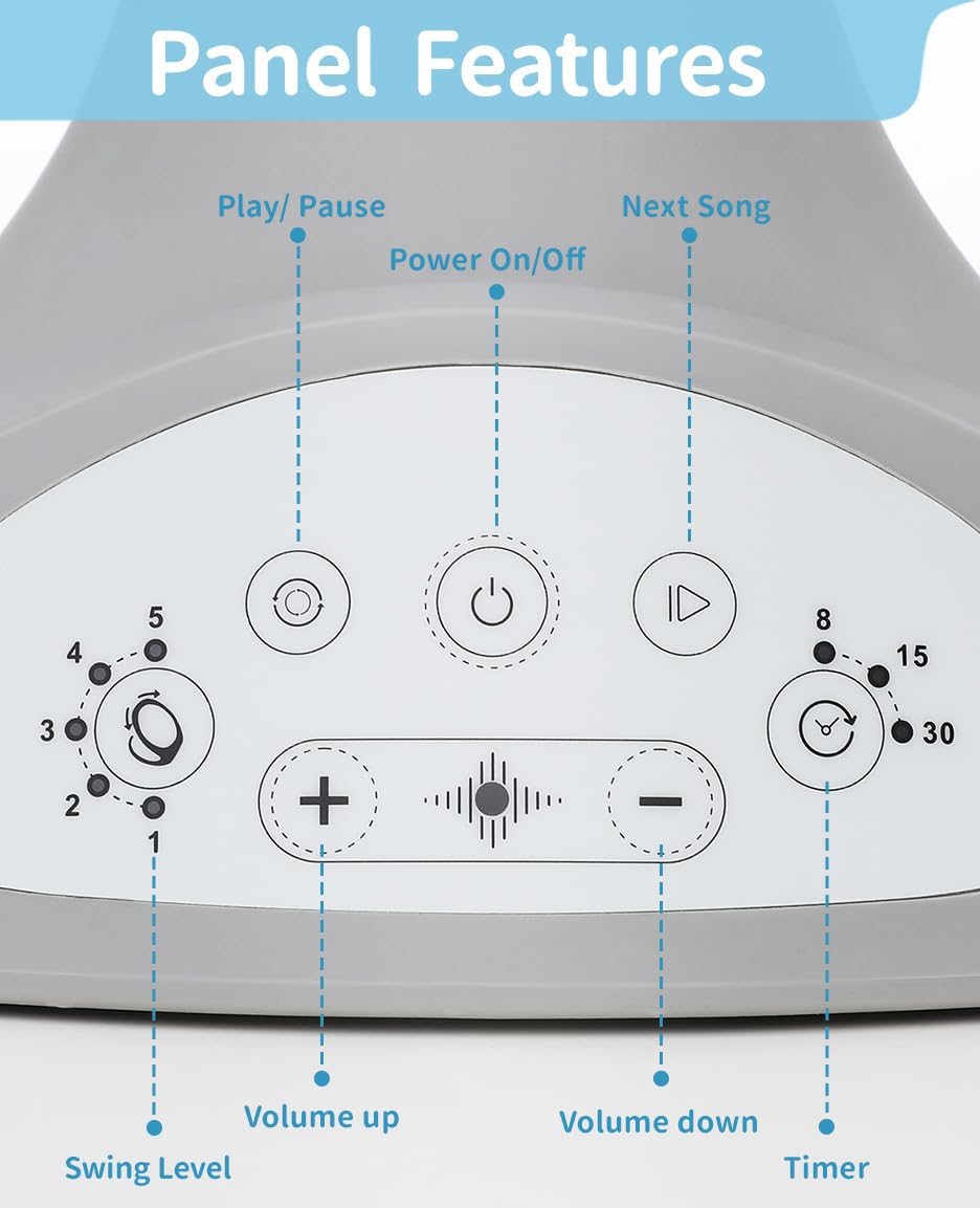 LAREX Baby Swing for Infants, Electric Baby Swings for Newborns Portable Babies Swing with 5 Speeds, Bluetooth Music, Remote Control, Grey