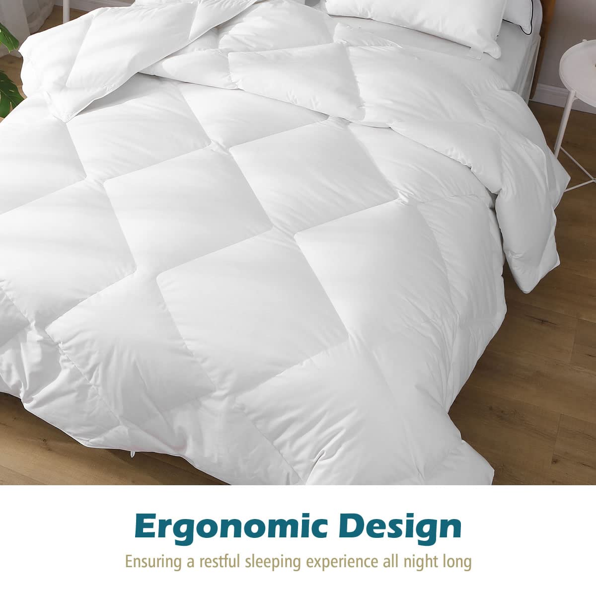 Cobnom Organic Feathers Down Comforter Twin Size, All Season Feathers Down Duvet Insert, Soft 100% Cotton Covered Bed Comforter Insert with Ties, Ivory White, 68x90