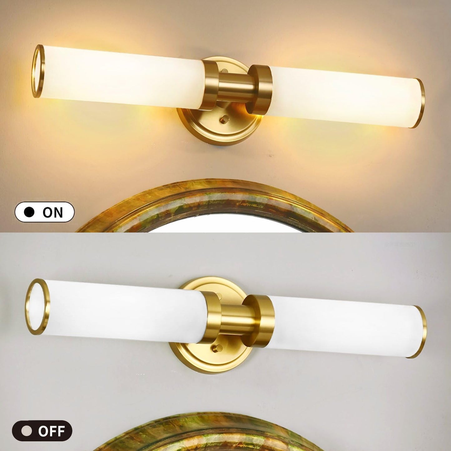 Mecuss Modern Vanity Lights for Bathroom: 21inch Wall Mounted Sconces Wall Lighting Fixtures, White Glass with Elegant Brushed Gold Brass Finish for Bedroom Over Mirror(Bulb Exclude)