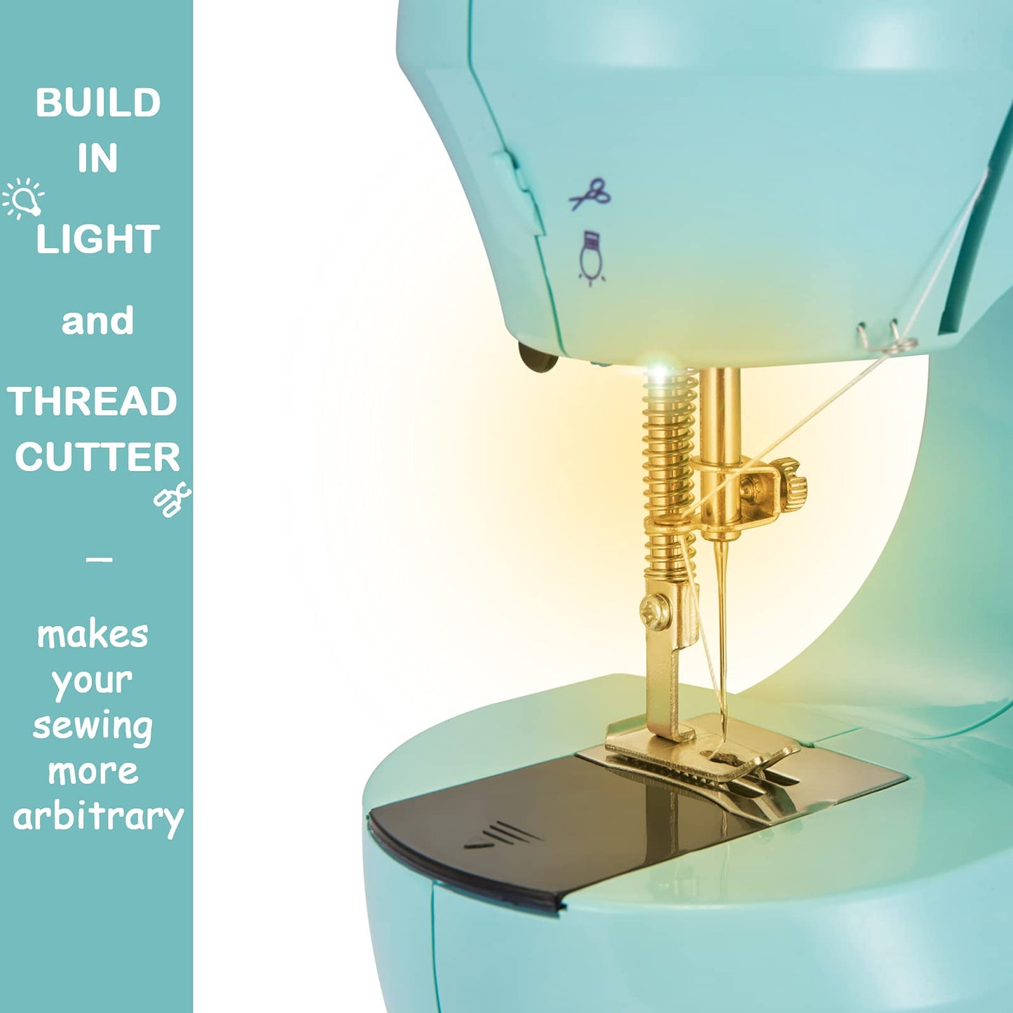 DenniesCare Mini Sewing Machine Handheld Sewing Machine for Beginners Sowing Machine with Extension Table Light Sewing Kit Sewing Products Cyan Sky