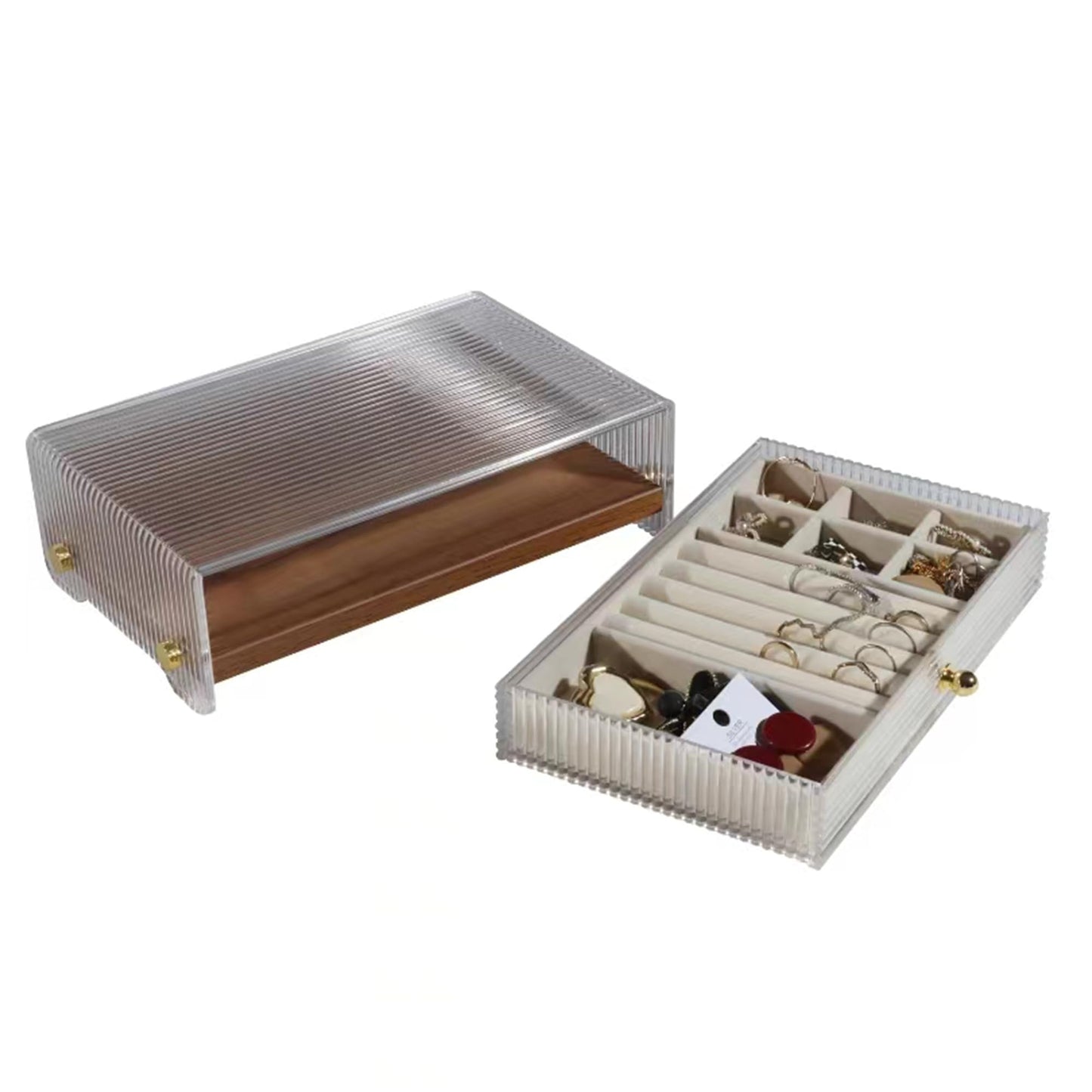 Acrylic Jewelry Box with Wood Dividers & Drawers